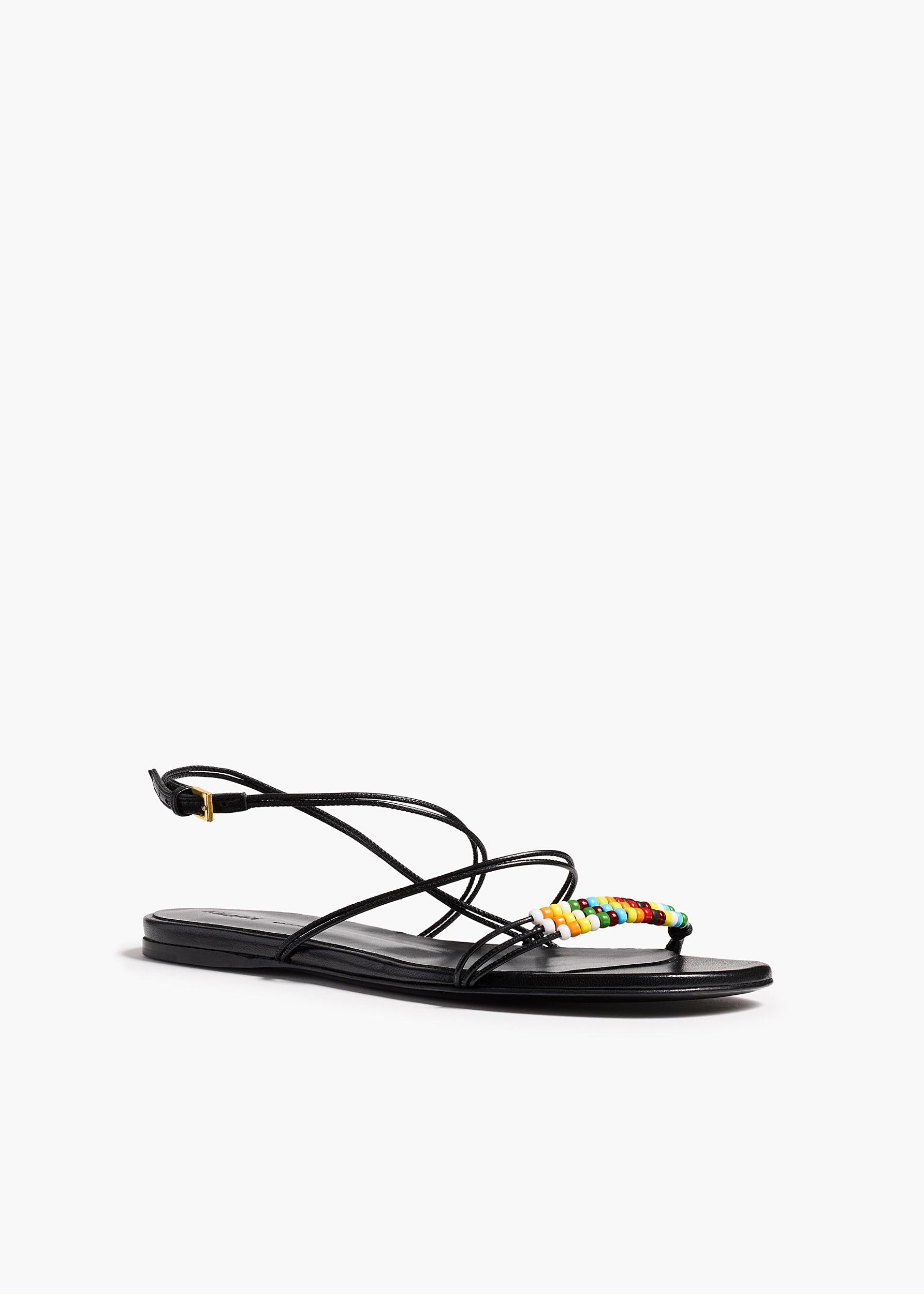 Loop Flat Sandal with Beads in Black Leather Product Image