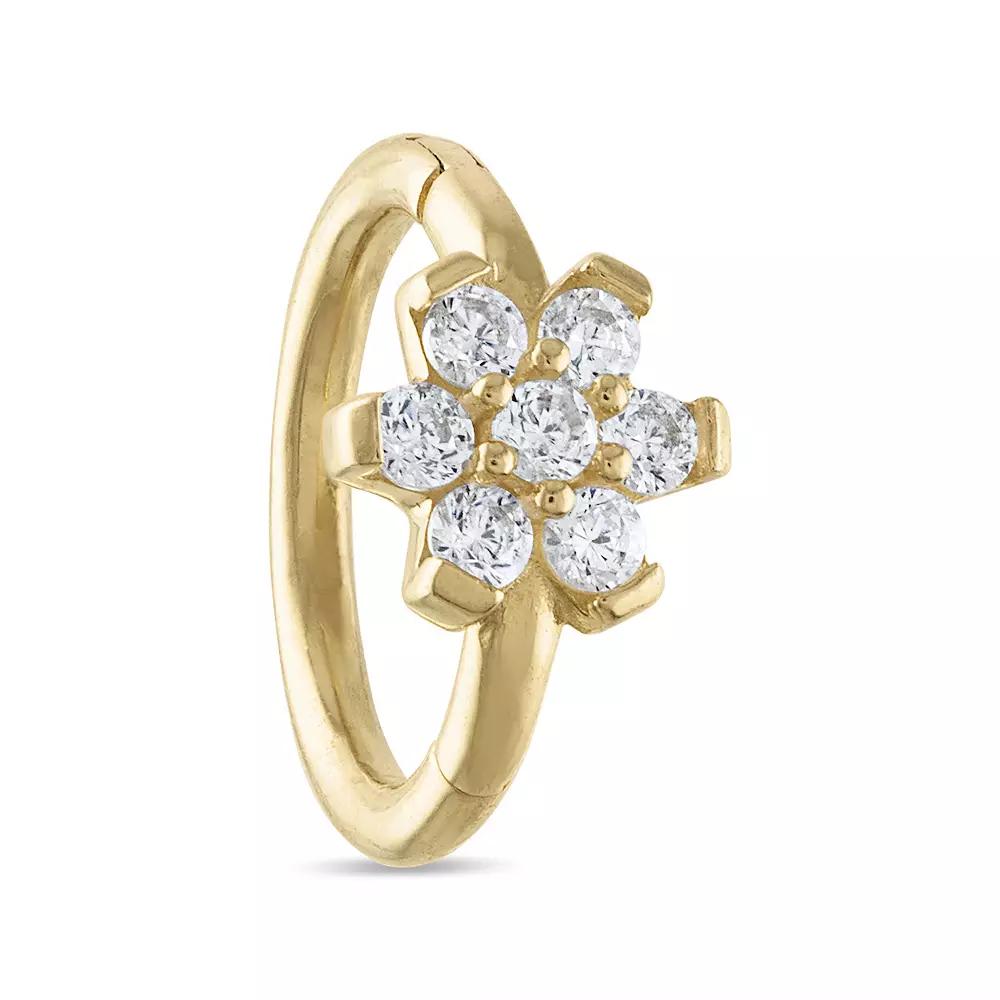 Amella Jewels 10k Gold Cubic Zirconia Flower Septum Clicker Nose Ring, Women's, Yellow Product Image