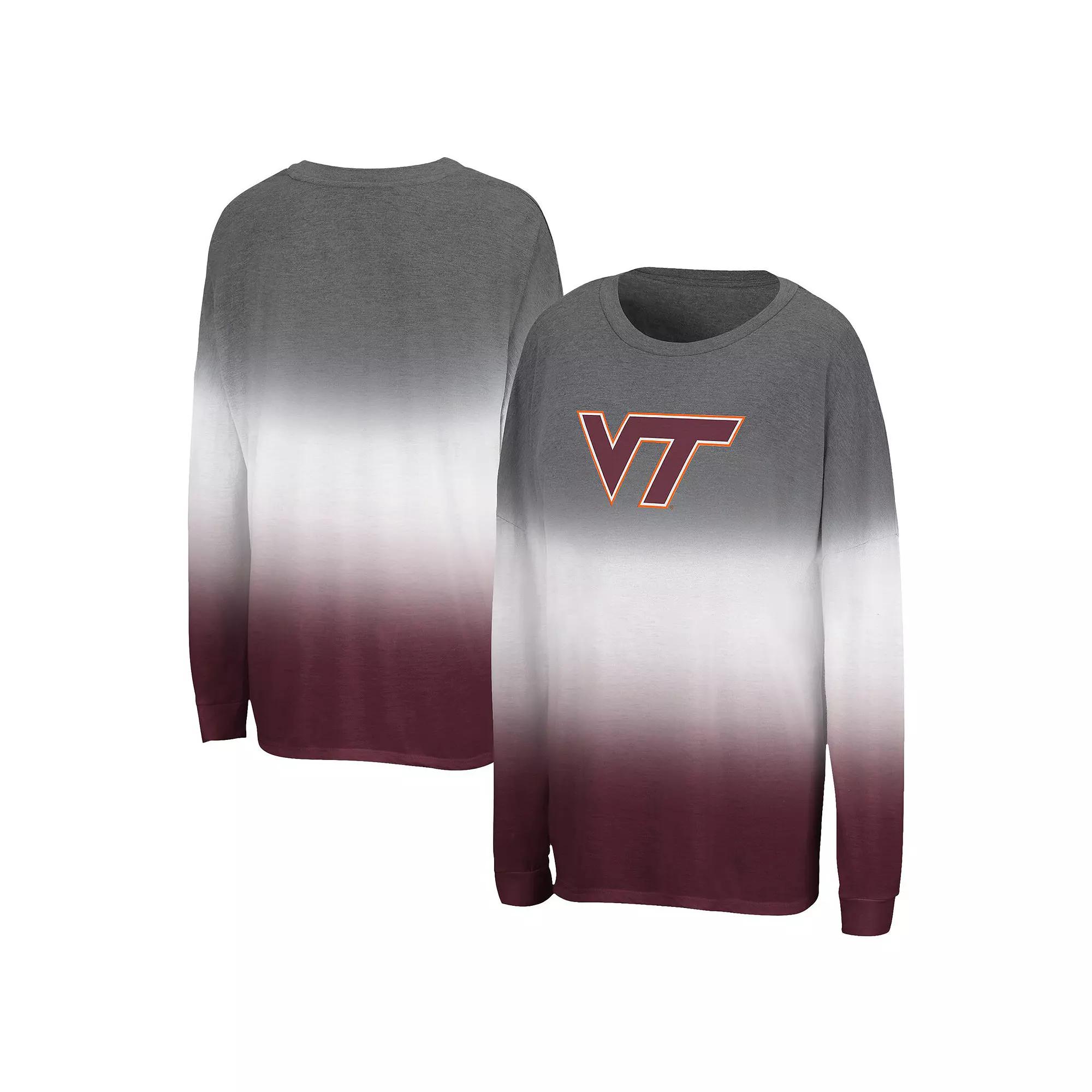 Women's Colosseum Gray Virginia Tech Hokies Winkle Dip Dye Long Sleeve T-Shirt, Size: 2XL, Grey Product Image