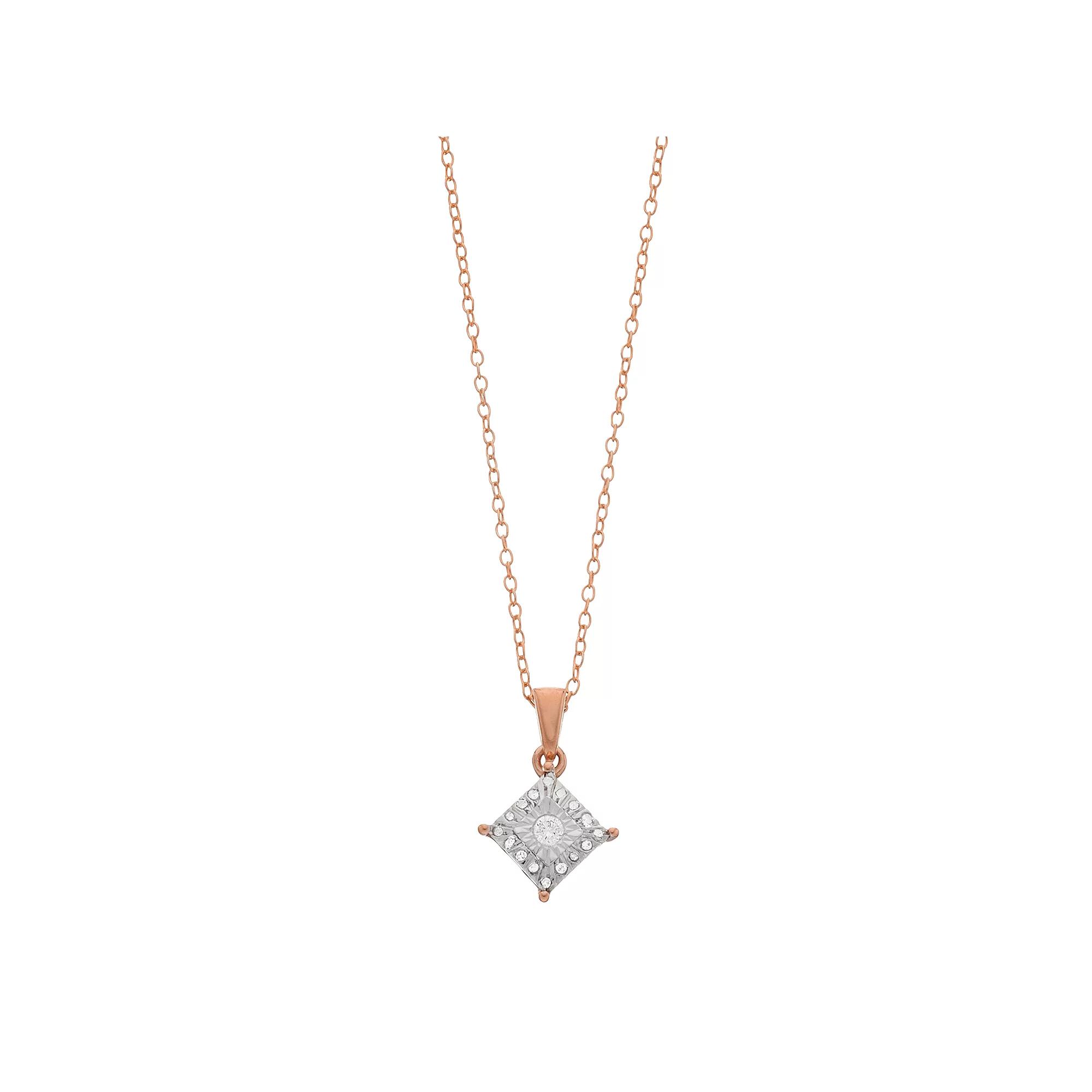 1/10 Carat T.W. Diamond Composite Square Stud Pendant Necklace, Women's, Size: 18", Pink Tone Product Image