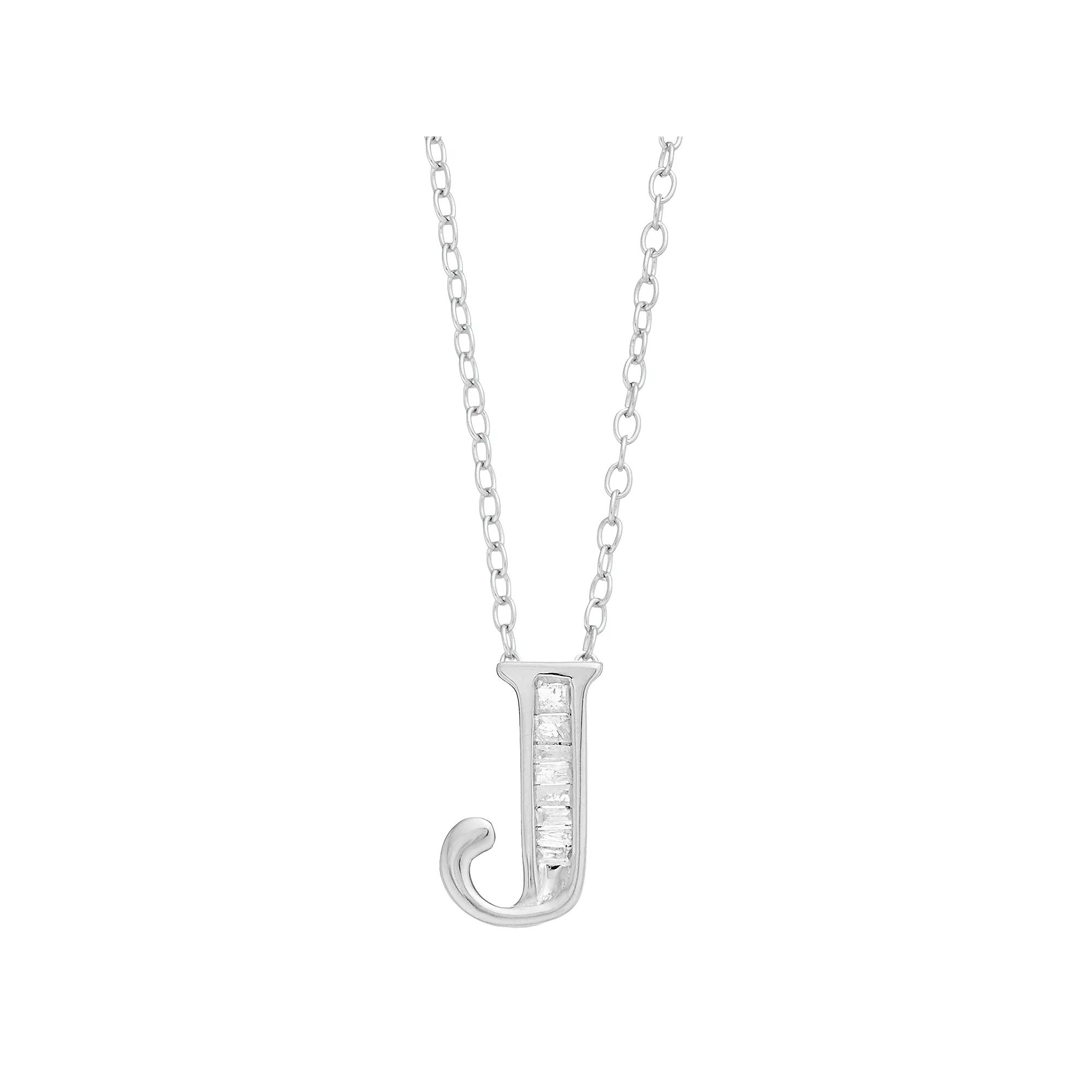 Sterling Silver Baguette Diamond Initial Pendant Necklace, Women's,  Product Image
