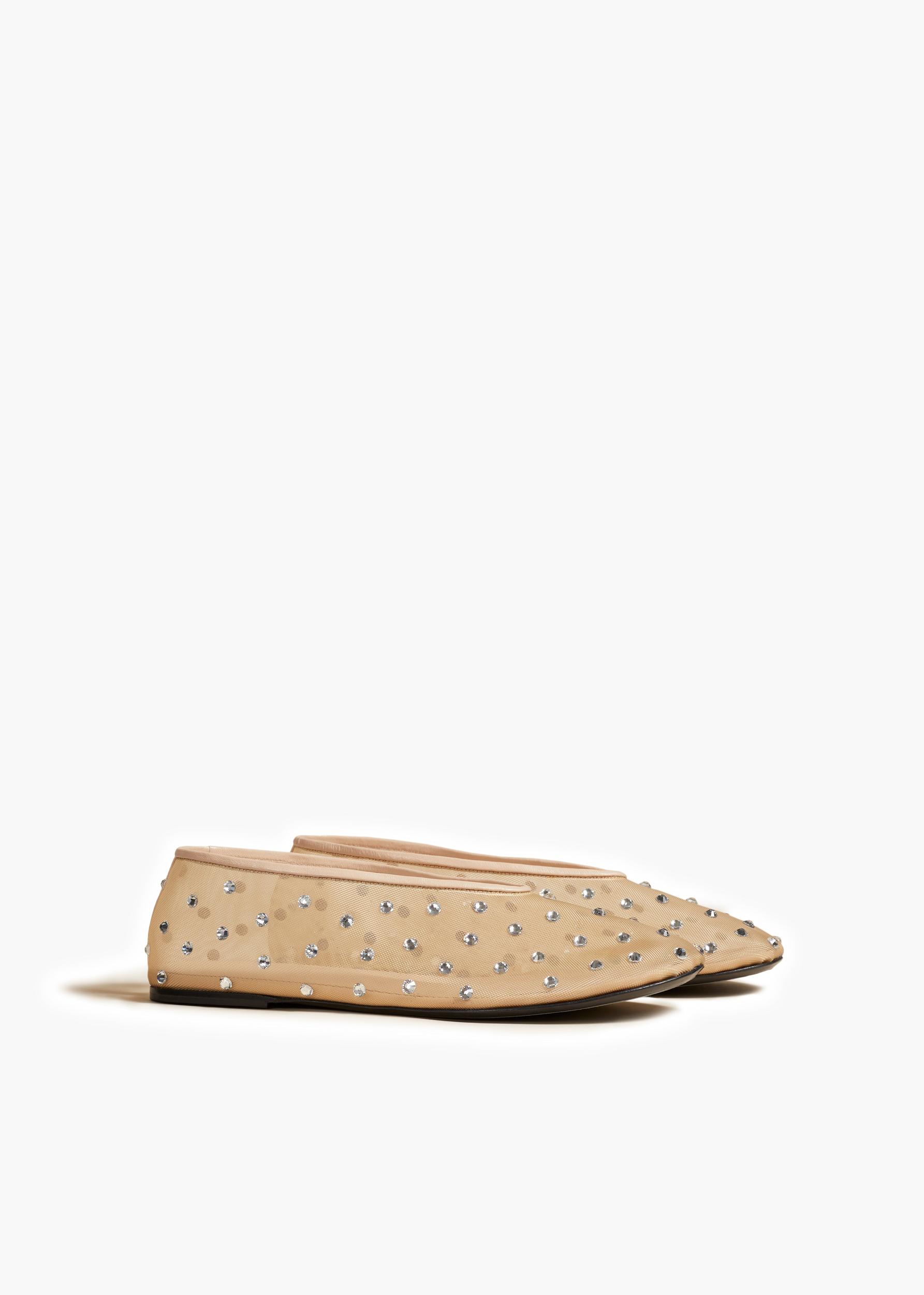 Marcy Flat in Beige Mesh with Crystals Product Image