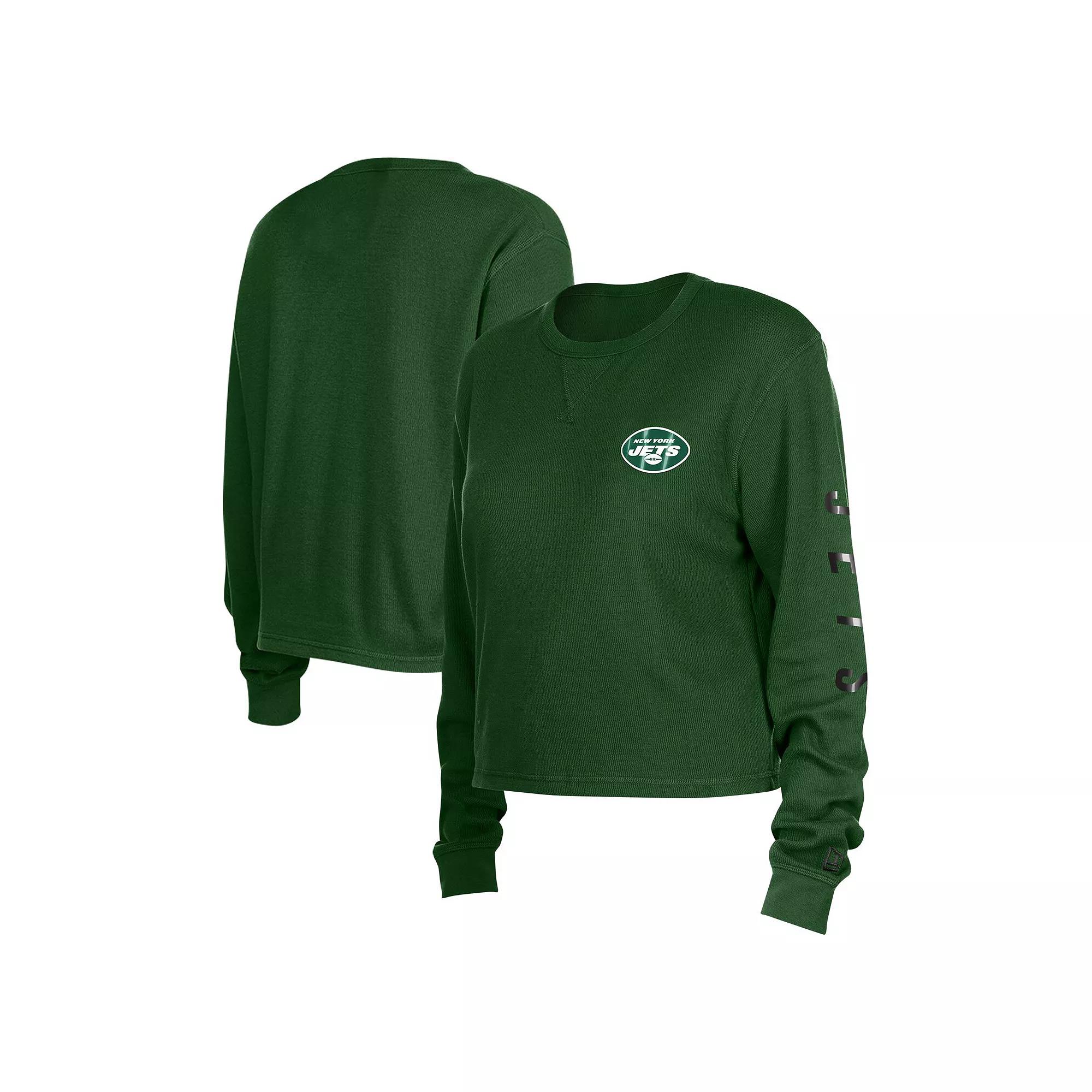 Women's New Era Green New York Jets Thermal Crop Long Sleeve T-Shirt,  Product Image