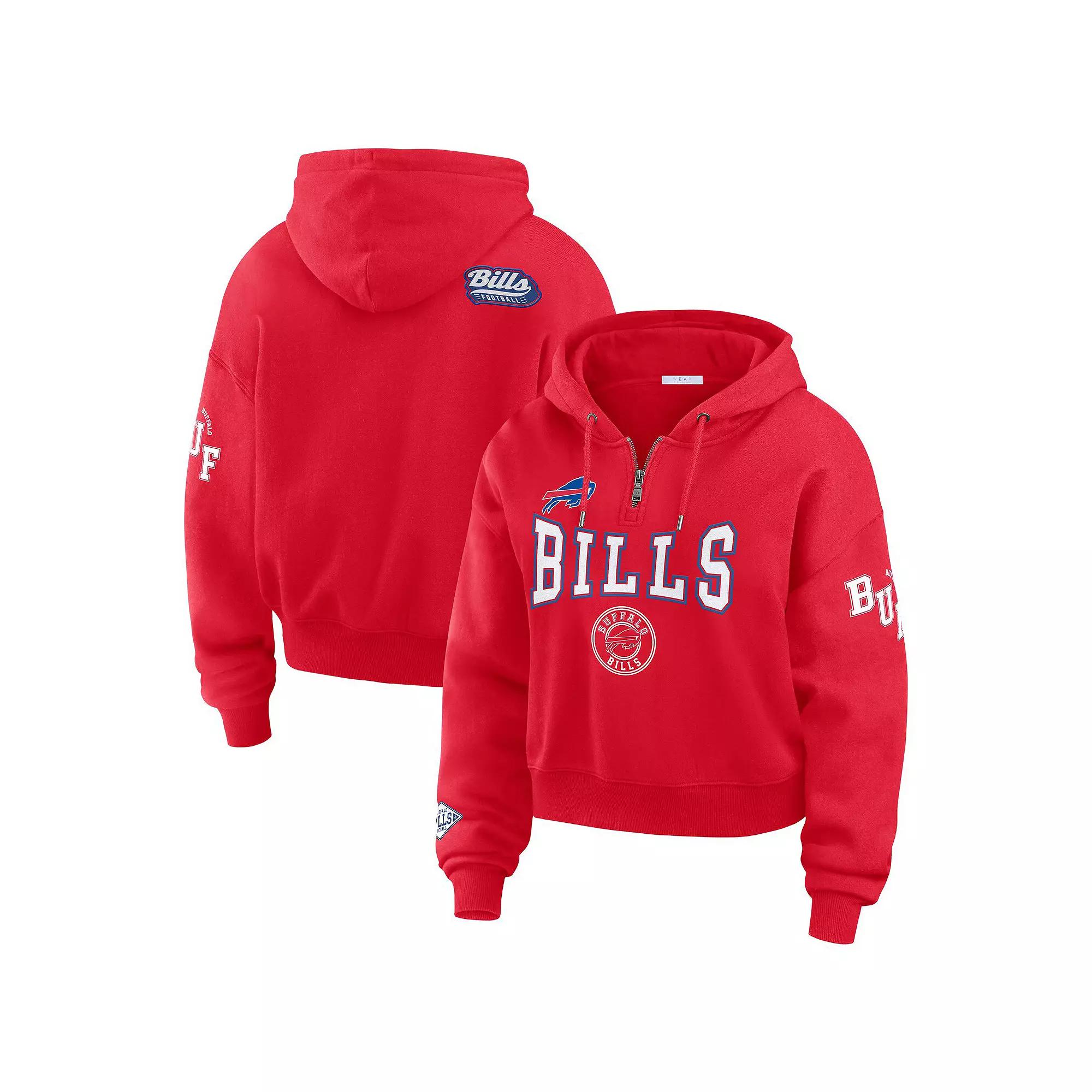 Women's WEAR by Erin Andrews Red Buffalo Bills Plus Size Patch Quarter-Zip Hoodie, Size: 3XL Product Image