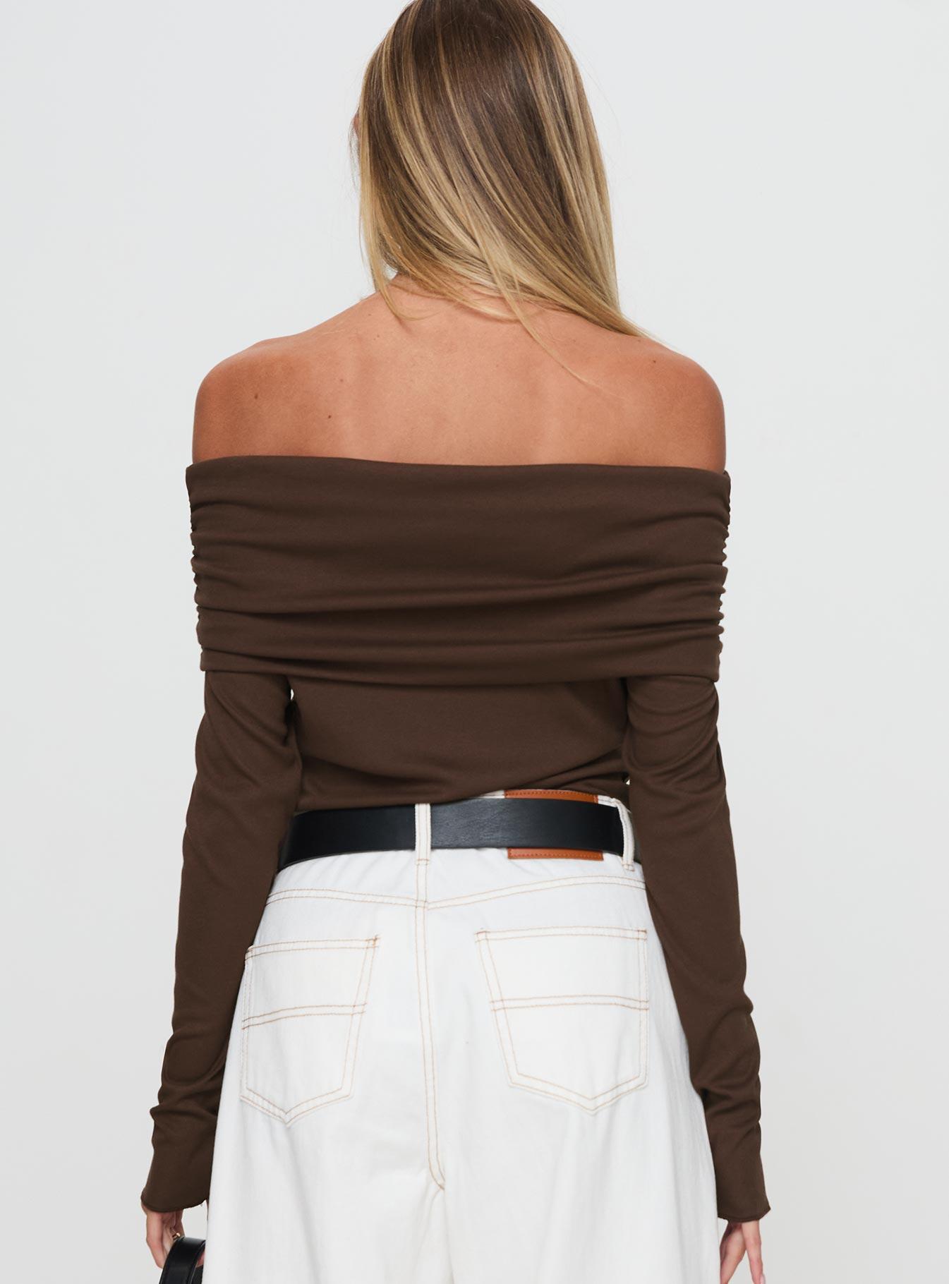 Spoilt Off The Shoulder Bodysuit Brown Product Image