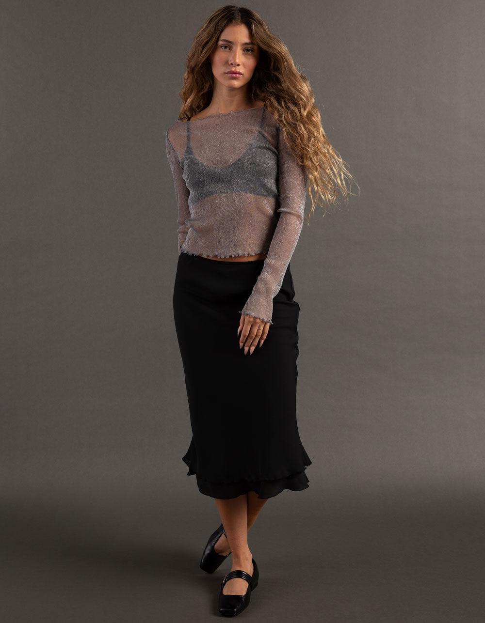 RSQ Womens Metallic Long Sleeve Tee - PINK Product Image