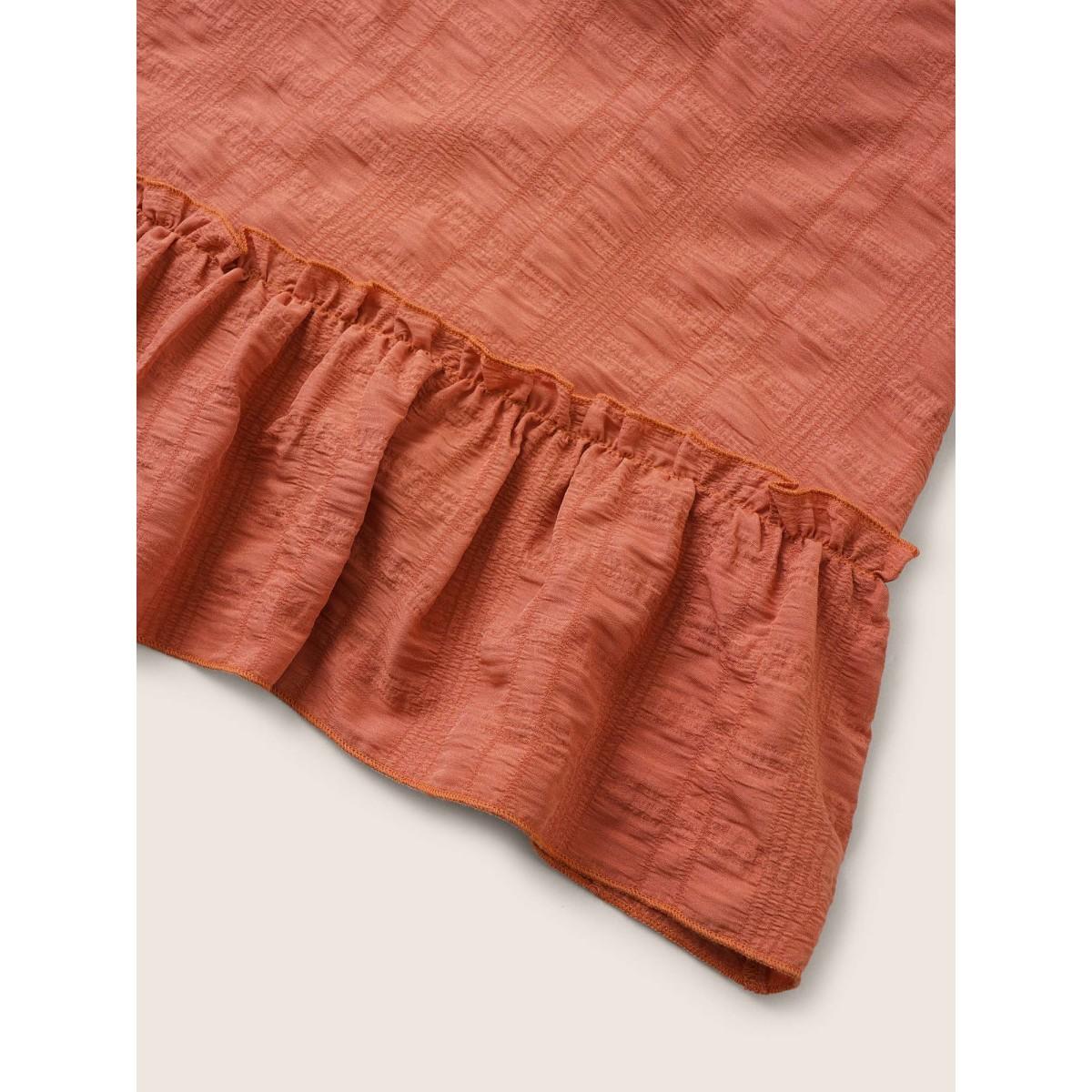 Plus Size Plisse Notched Ruffle Trim Layered Hem Dress Chocolate Women Elegant Non Notched collar Long Sleeve Curvy Midi Dress BloomChic 28/5X Product Image