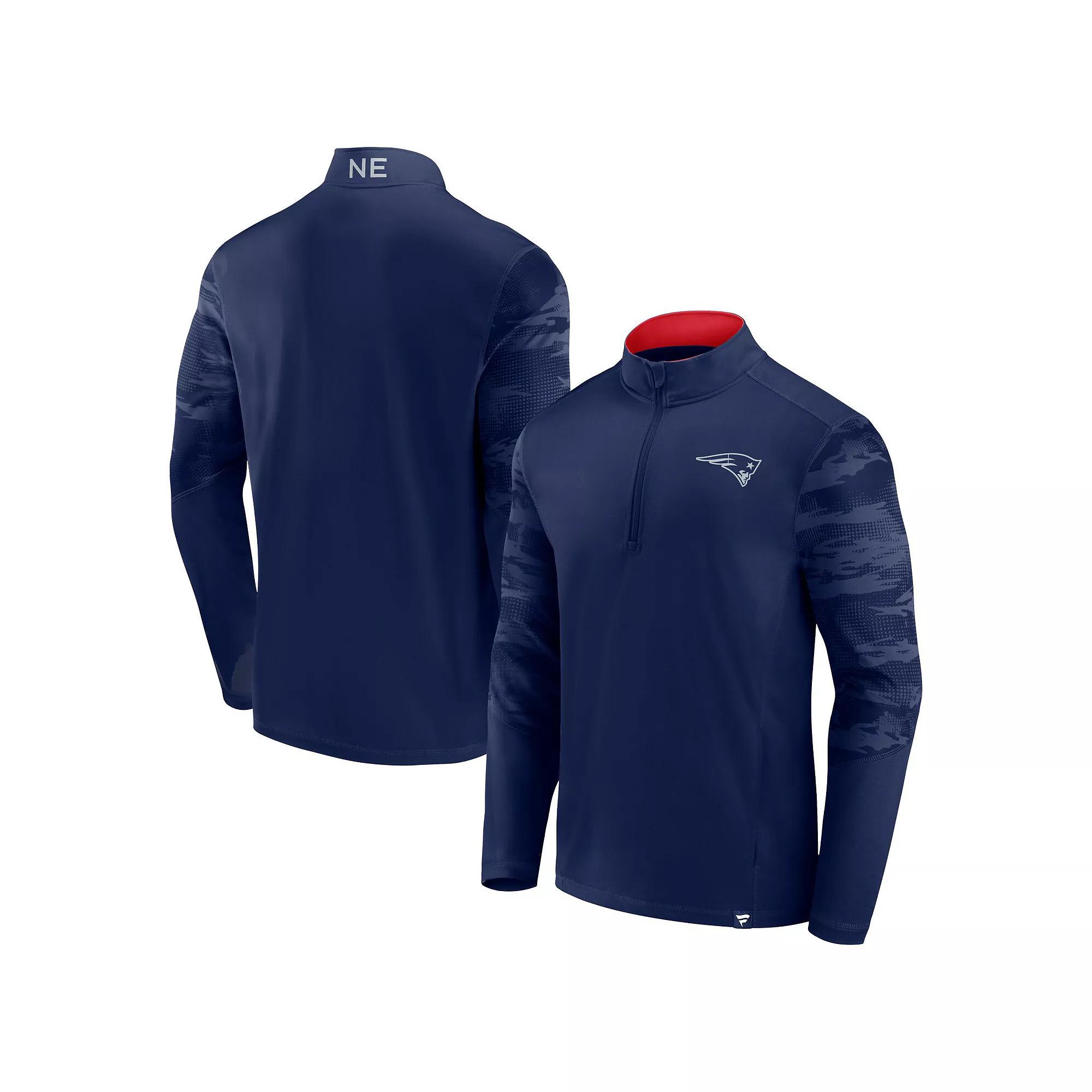 Men's Fanatics Navy New England Patriots Ringer Quarter-Zip Jacket,  Product Image