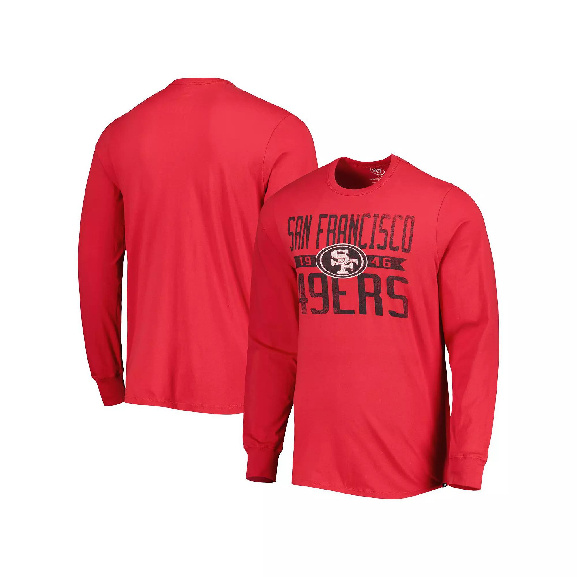 Men's '47 Scarlet San Francisco 49ers Brand Wide Out Franklin Long Sleeve T-Shirt,  Product Image