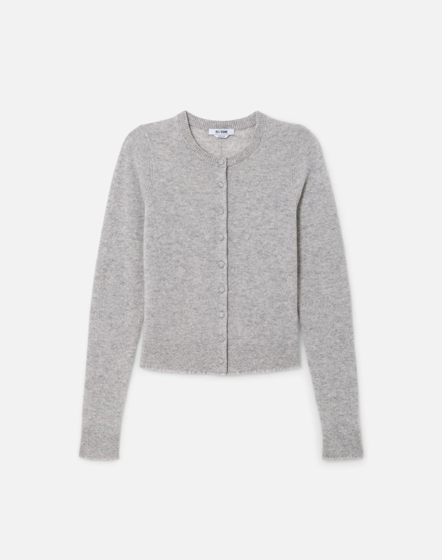 Cashmere Crewneck Cardigan - Light Heather Grey Female Product Image