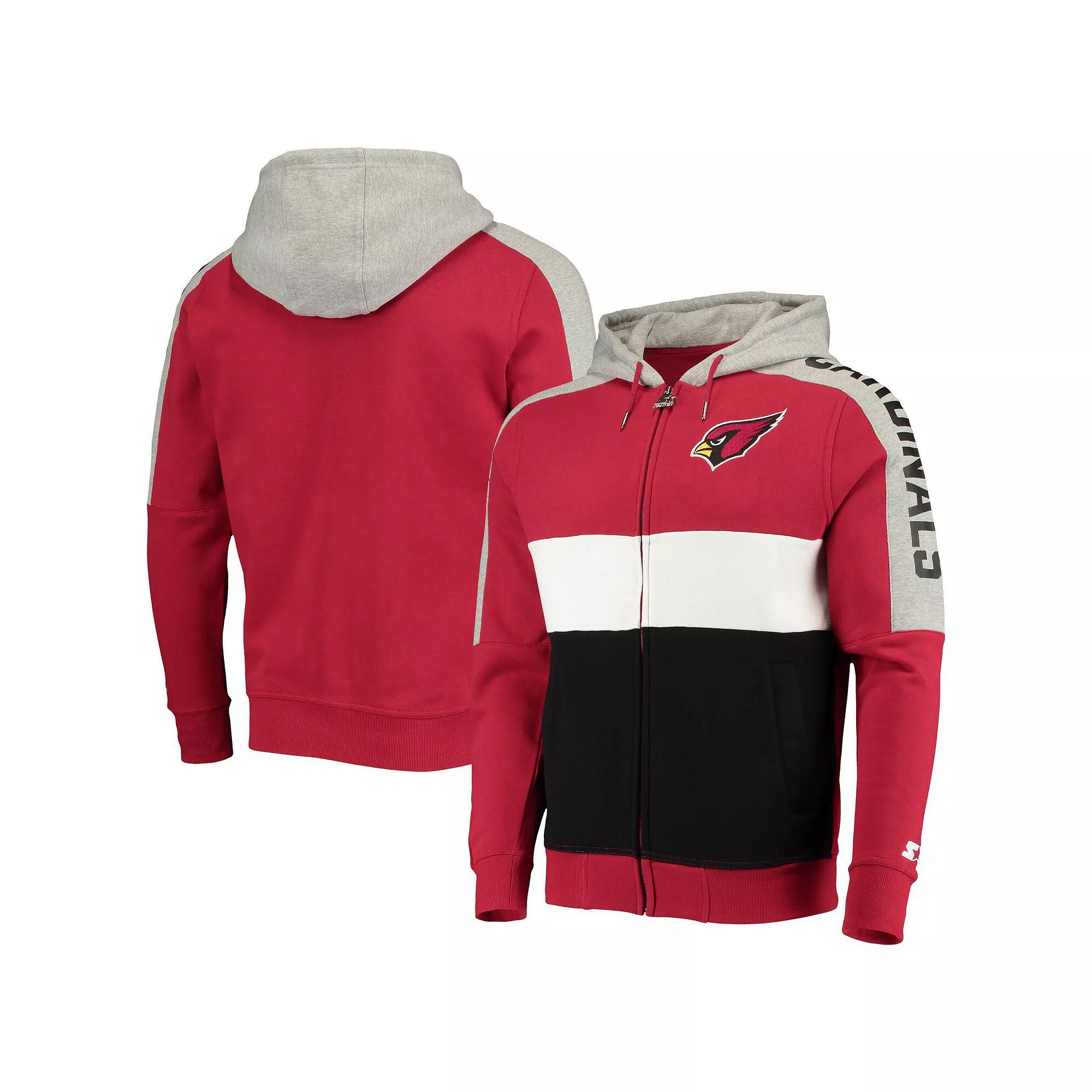 Men's Starter Cardinal/Black Arizona Cardinals Playoffs Color Block Full-Zip Hoodie,  Product Image