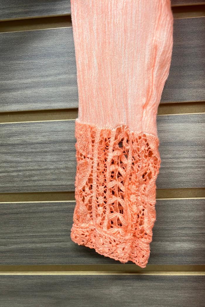 Coral lace button back long sleeve Product Image