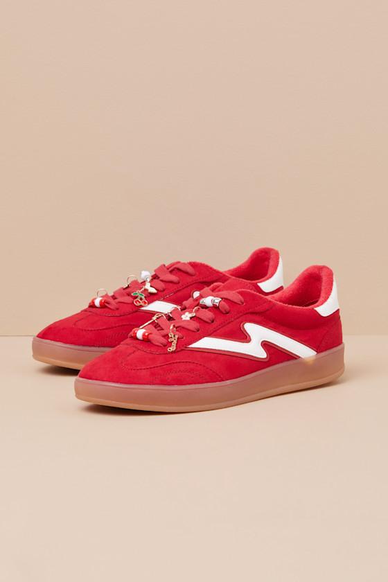 Giia Red Multi Suede Charm Lace-Up Sneakers Product Image