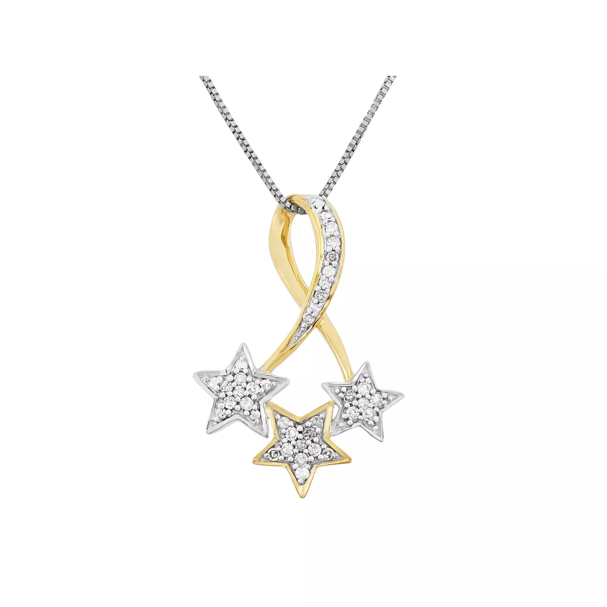 1/6 Carat T.W. Diamond Sterling Silver and 18k Gold Two Tone Triple Star Pendant Necklace, Women's, Size: 18", White Product Image