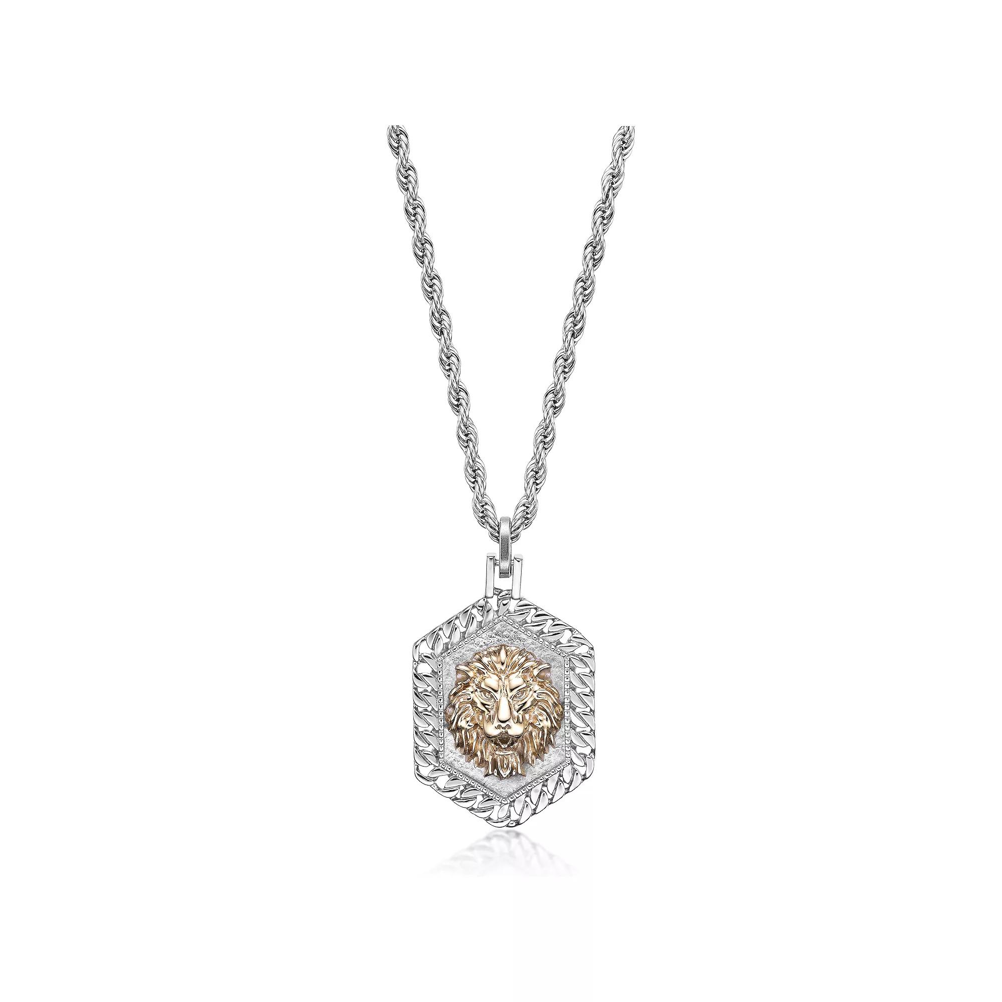 Men's LYNX Stainless Steel Rope Chain Lion Pendant Necklace, Size: 24", Two Tone Product Image