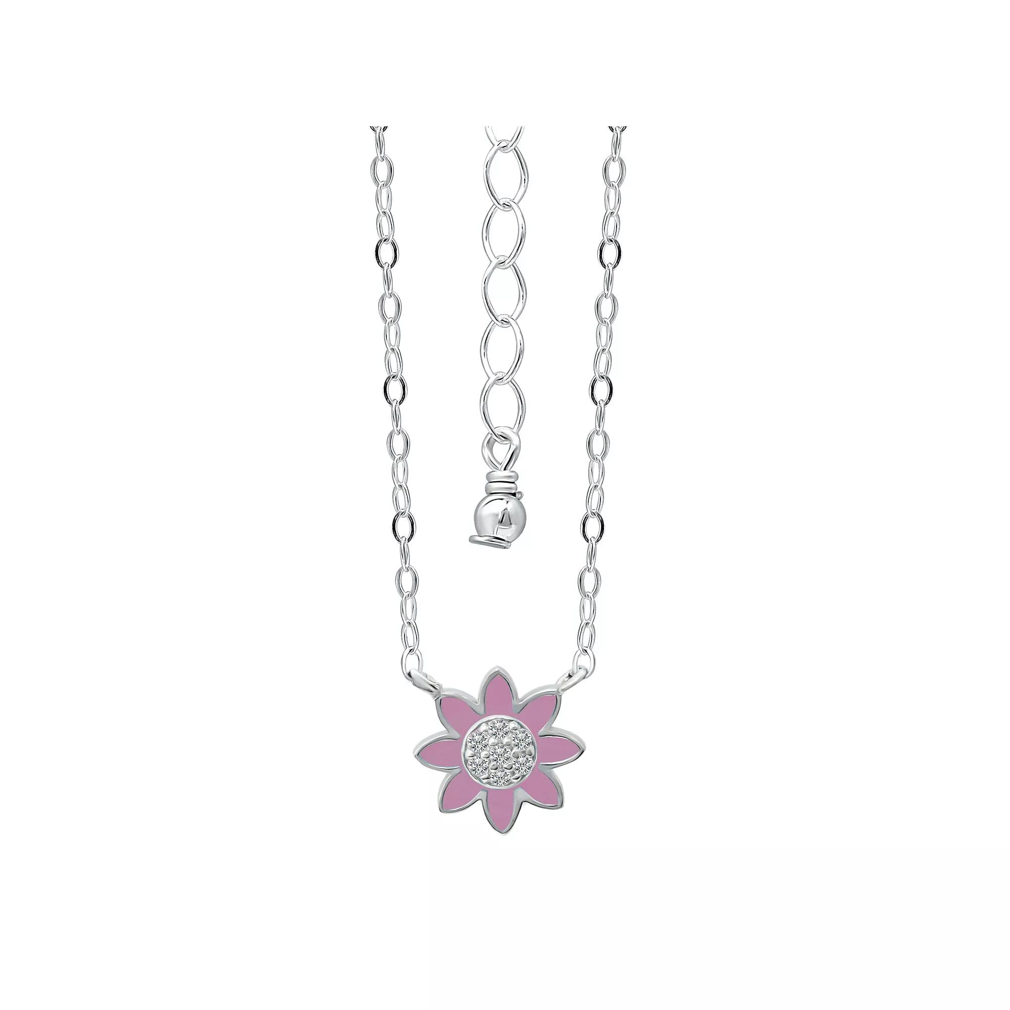 Aleure Precioso Sterling Silver Enamel & Cubic Zirconia Flower Necklace, Women's, Size: 16", Blue Product Image