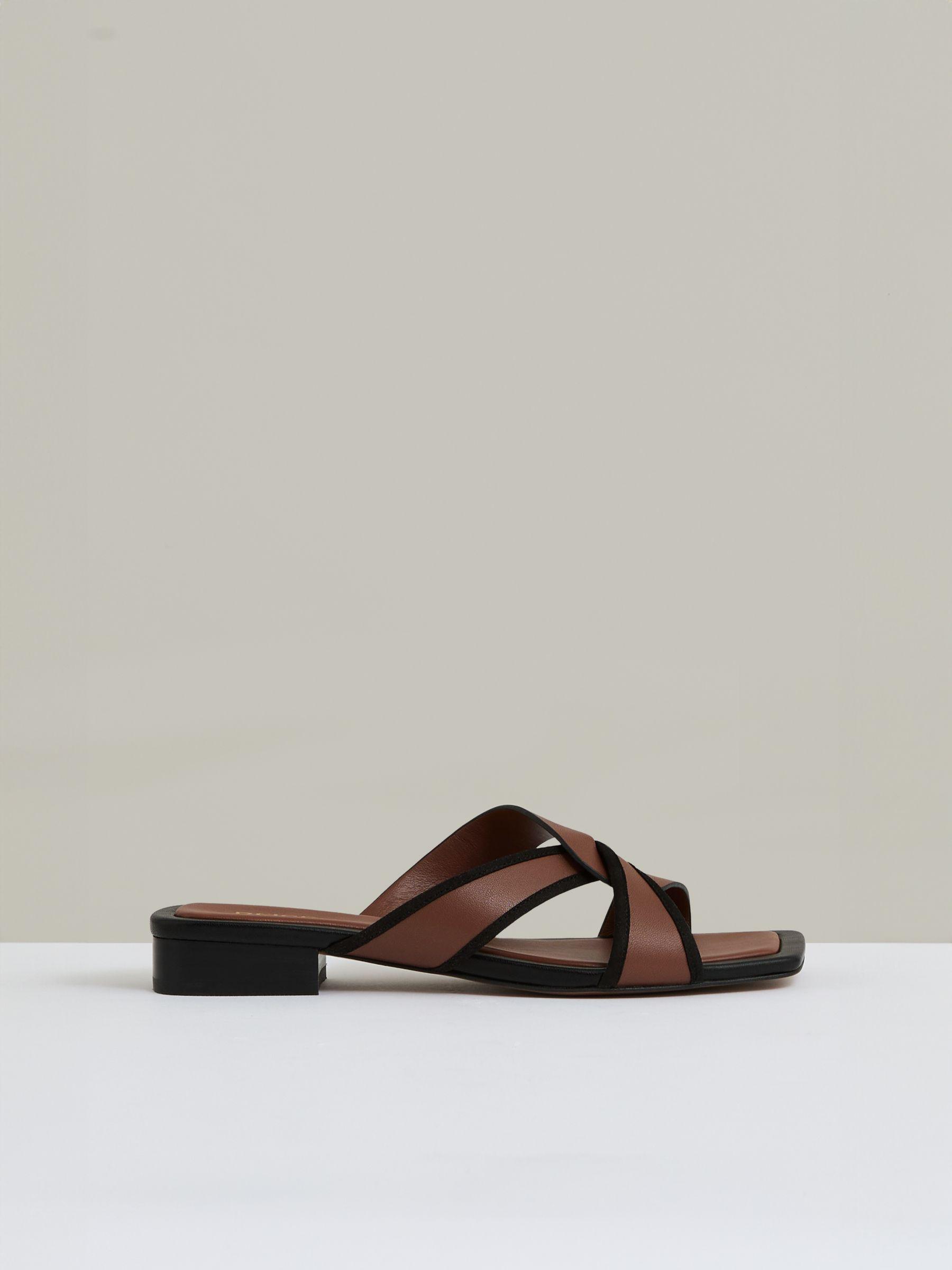 Leather Link-Strap Slip-On Sandals in Tan Product Image