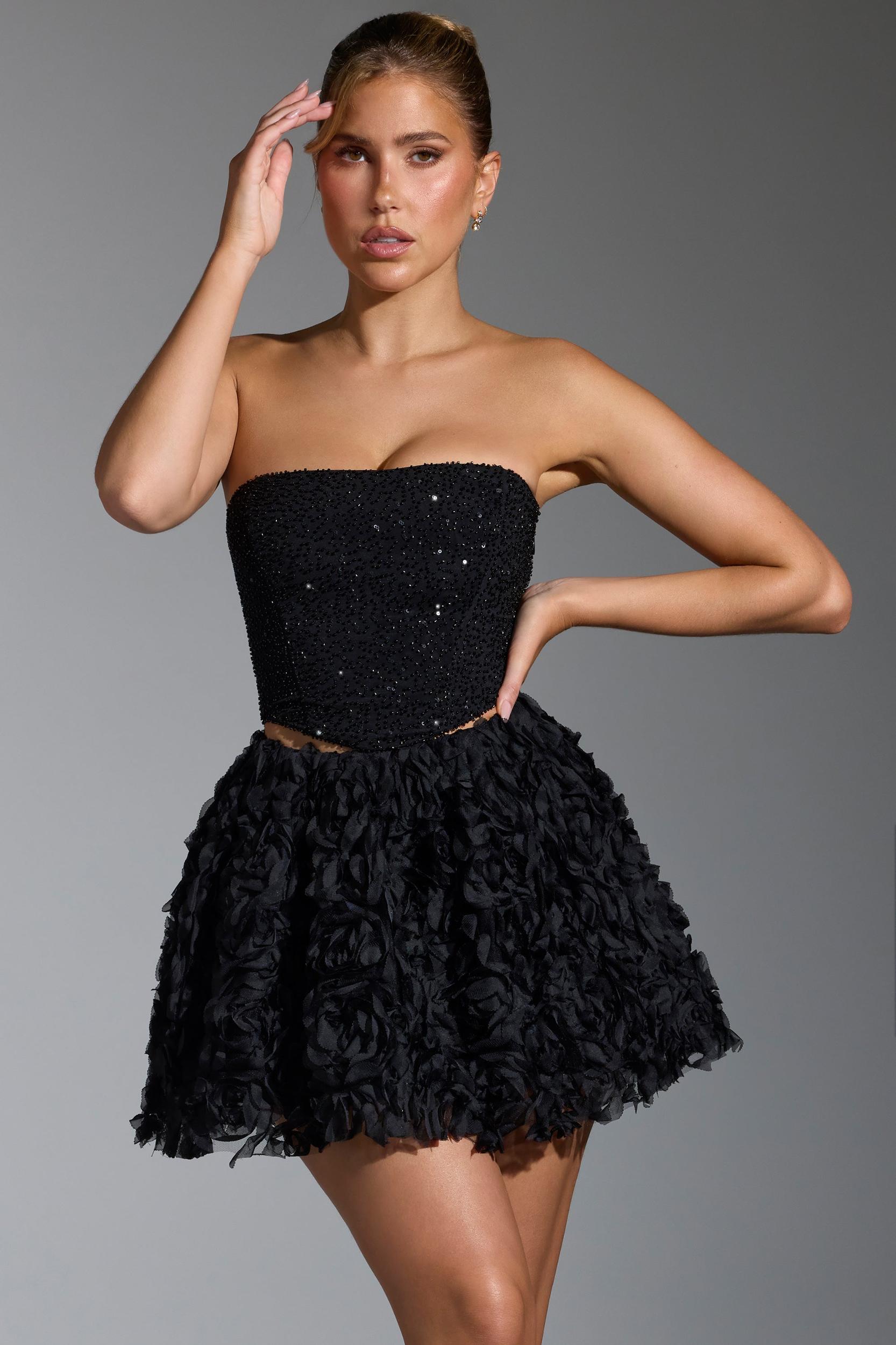 Floral-Appliqué Mini Skirt in Black Product Image