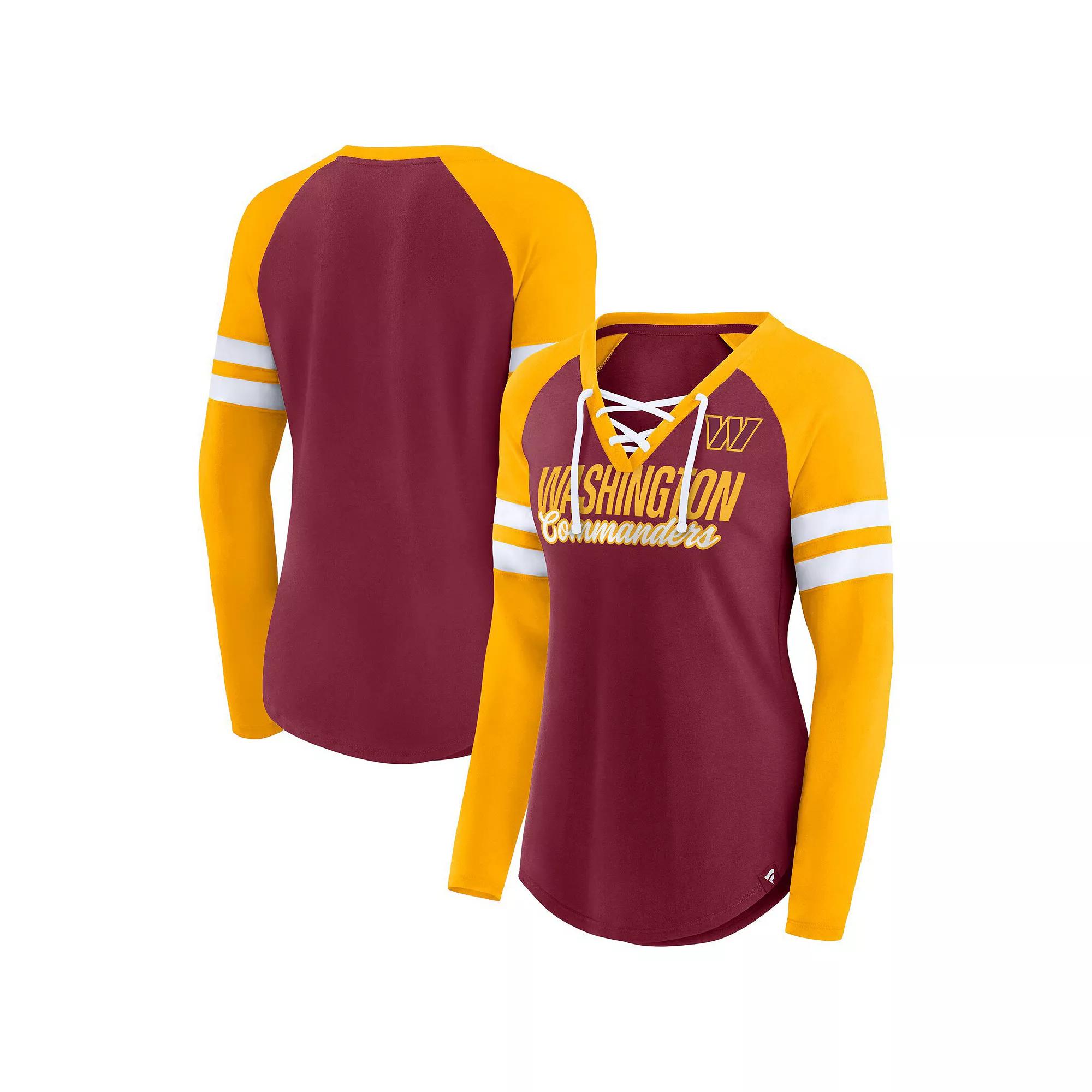 Women's Fanatics Branded Burgundy/Gold Washington Commanders True to Form Raglan Lace-Up V-Neck Long Sleeve T-Shirt, Size: XS, Wft Med Re Product Image