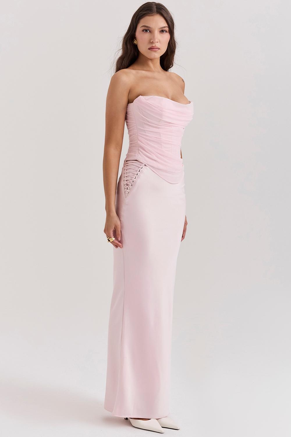 Giuliana  ballerina pink satin maxi skirt Product Image