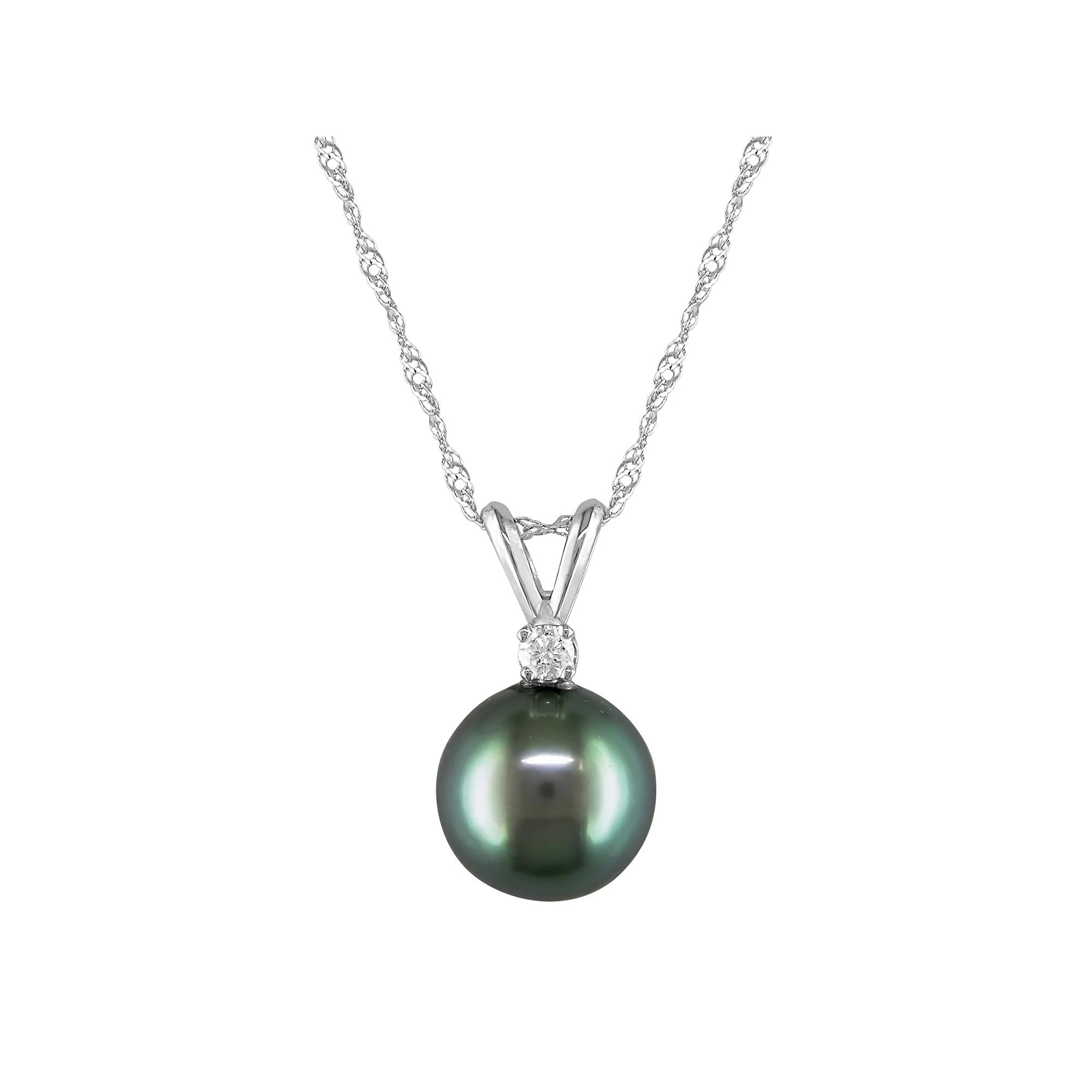Stella Grace 14k White Gold Tahitian Cultured Pearl & Diamond Accent Pendant Necklace, Women's,  Product Image