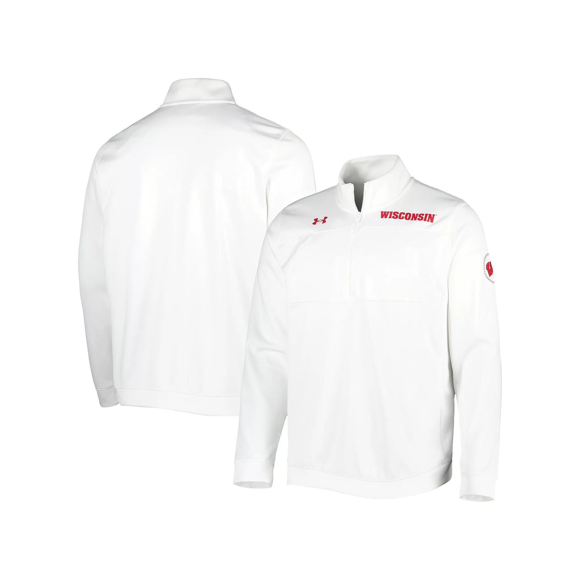 Men's Under Armour White Wisconsin Badgers Universal Mock Neck Half-Zip Jacket, Size: Medium Product Image