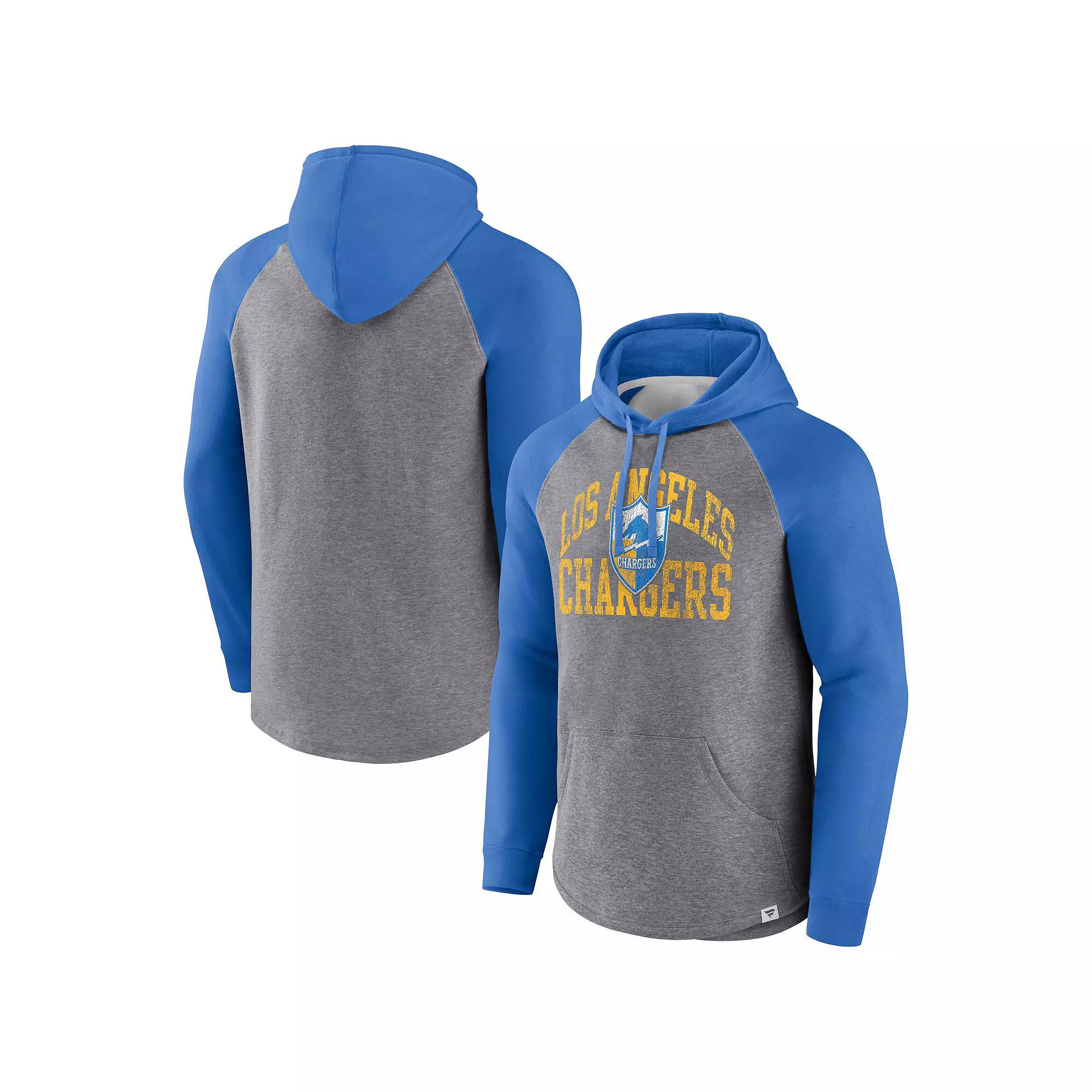 Men's Fanatics Branded Heather Gray Los Angeles Chargers Favorite Arch Raglan Pullover Hoodie, Size: 2XL, Grey Product Image