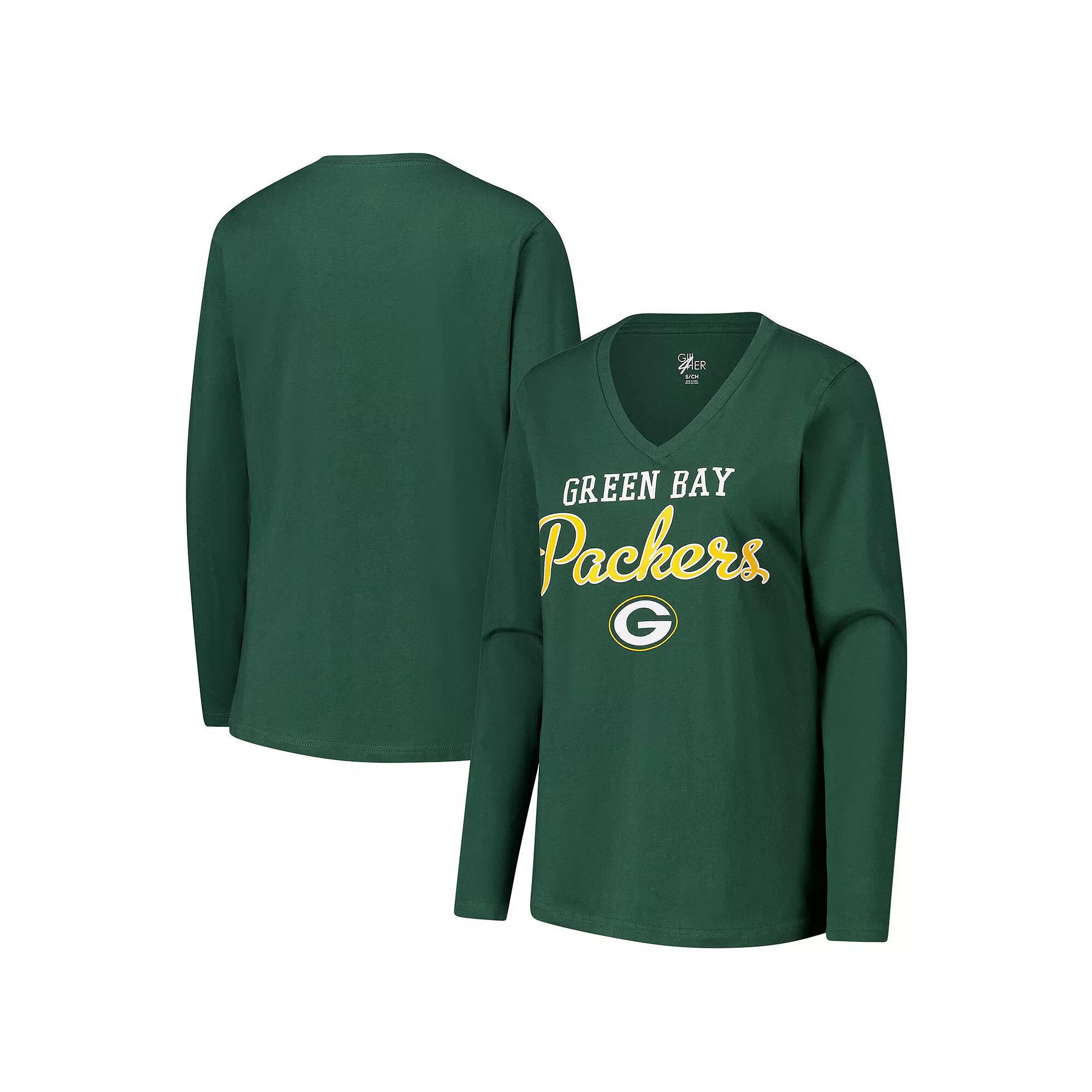 Women's G-III 4Her by Carl Banks Green Green Bay Packers Post Season Long Sleeve V-Neck T-Shirt, Size: Medium Product Image
