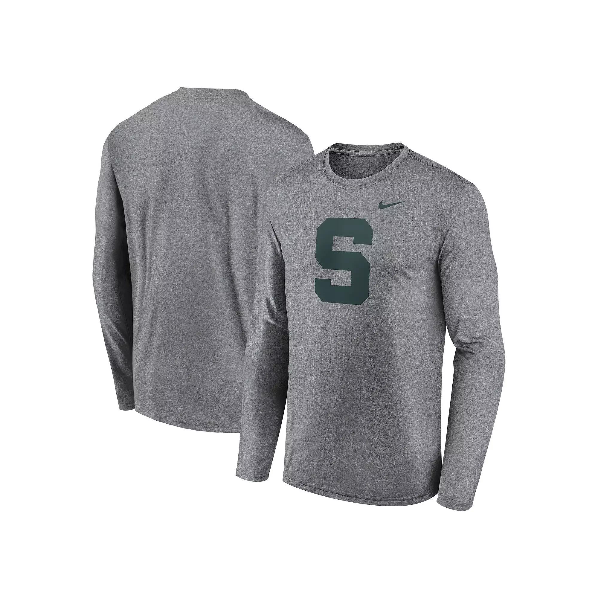 Men's Nike Heather Gray Michigan State Spartans Primetime Alternate Logo Legend Long Sleeve T-Shirt,  Product Image