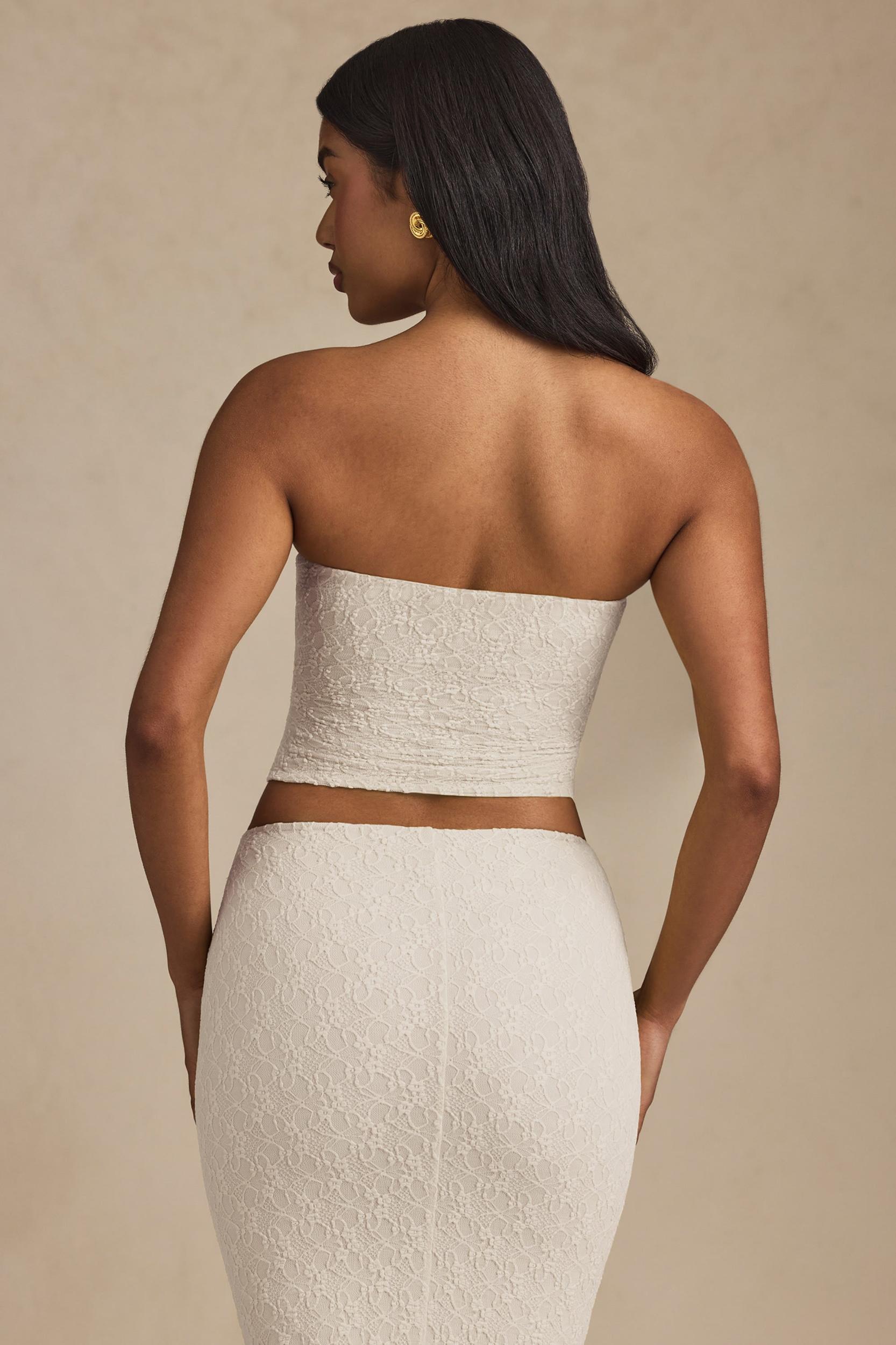 Ruched Strapless Lace Top in Ivory Product Image