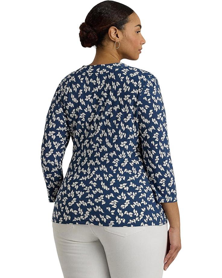 Plus Size Floral Stretch Cotton Boatneck Tee Product Image