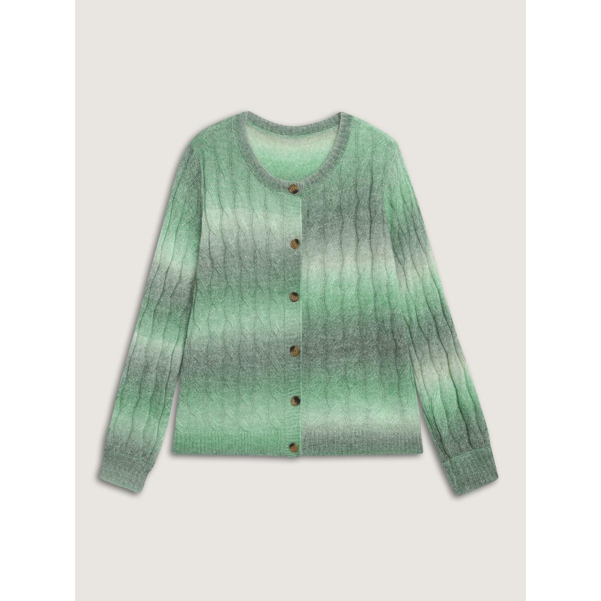 Plus Size Color Gradient Textured Button Knit Cardigan Moss Women Playful Loose Long Sleeve Casual Cardigans BloomChic 28/5X Product Image