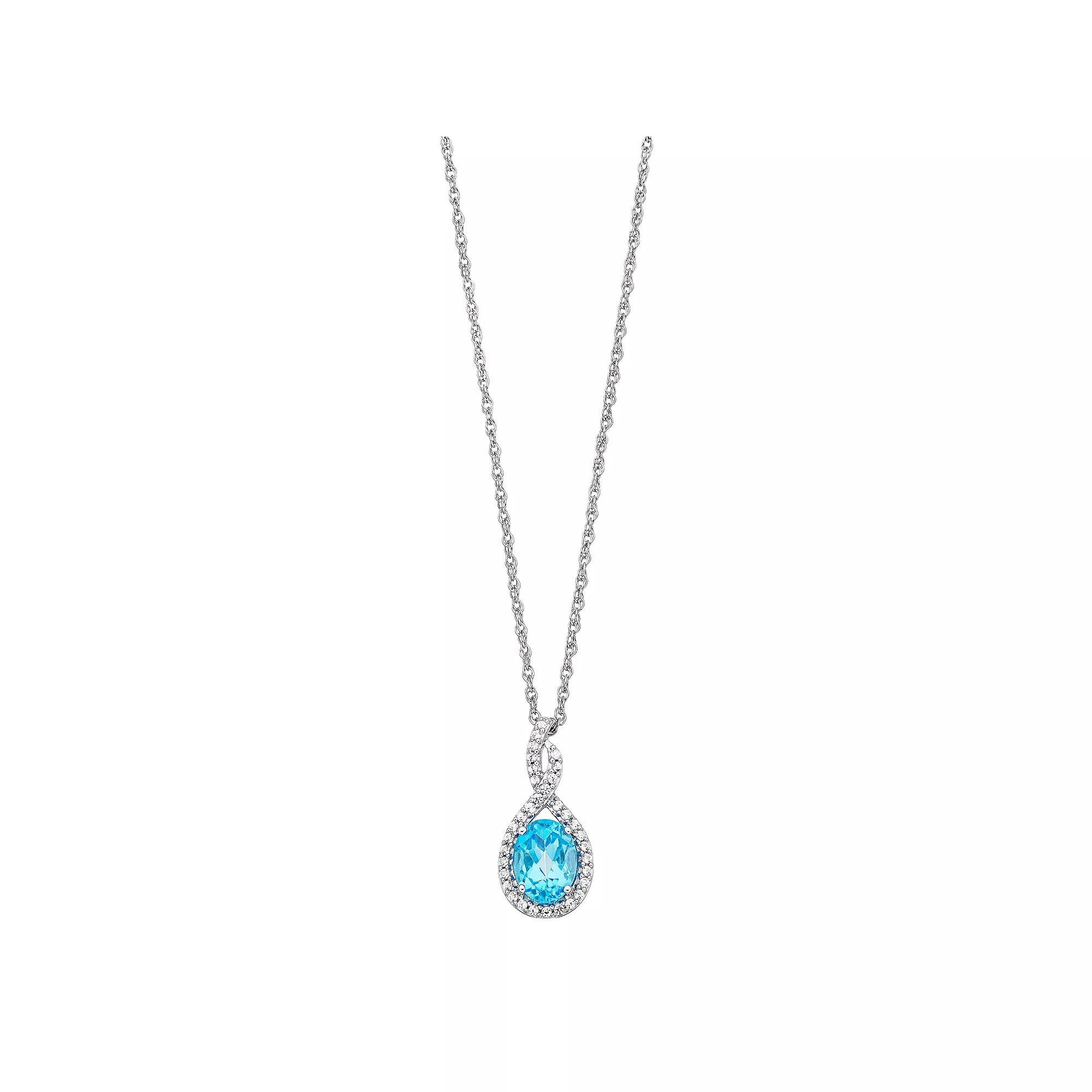 Sterling Silver Swiss Blue Topaz & Lab-Created White Sapphire Pendant Necklace, Women's, Size: 18" Product Image