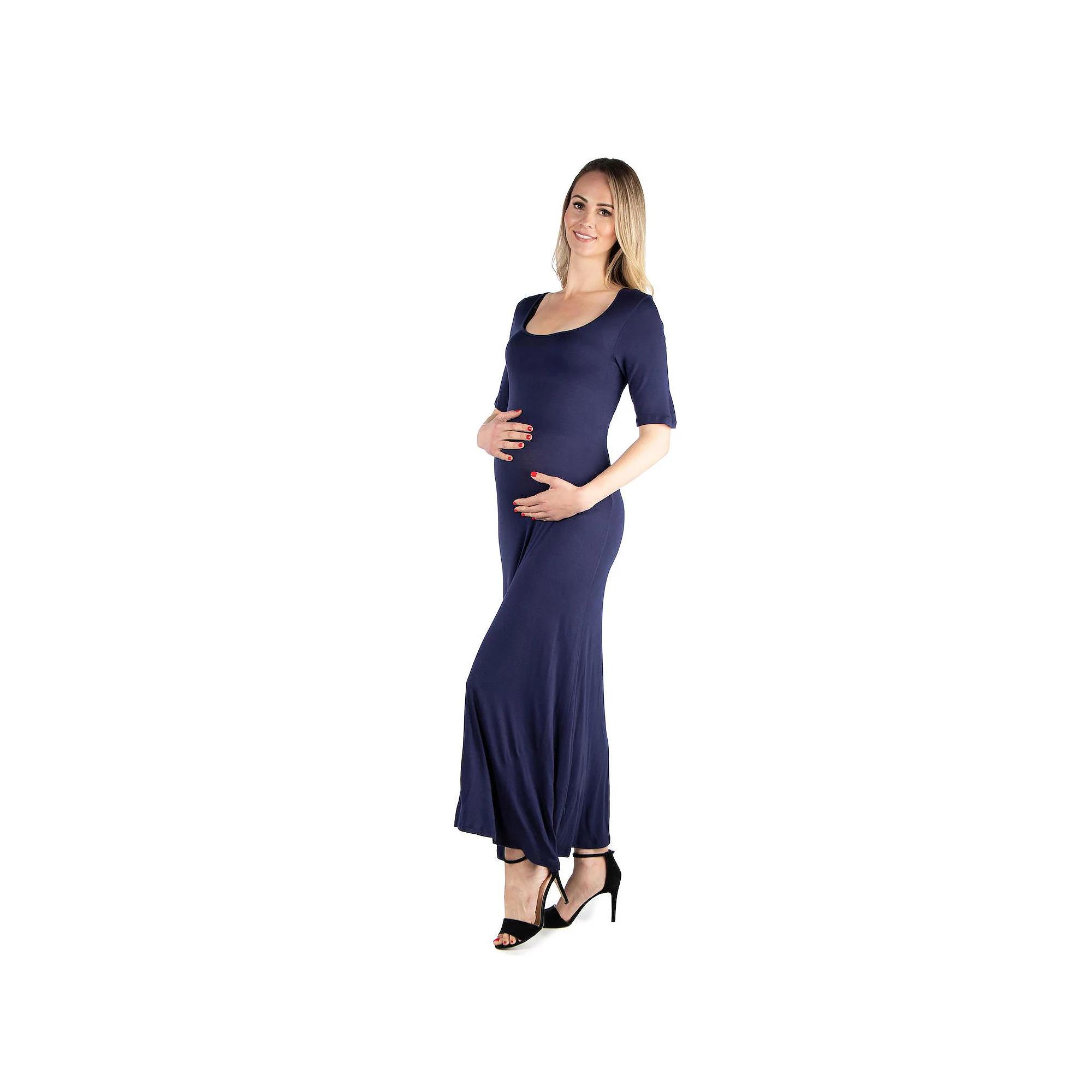Maternity 24Seven Comfort Apparel Casual Maxi Dress, Women's, Size: Medium-Mat, Blue Product Image