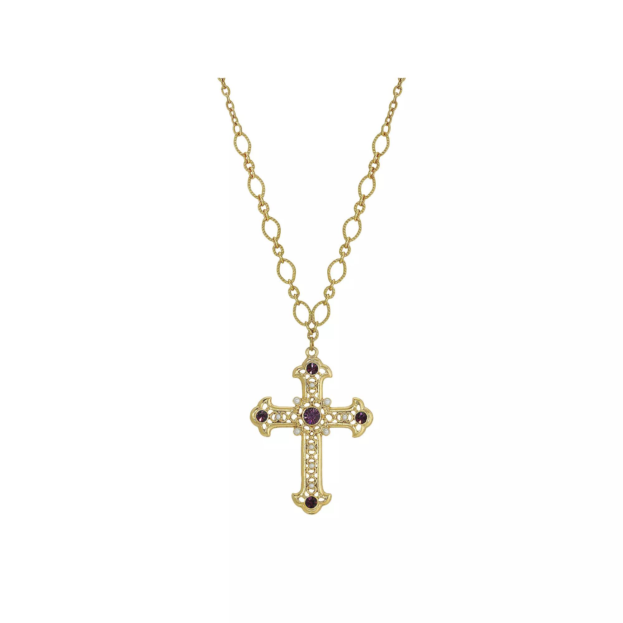 Symbols of Faith Simulated Crystal Accented Cross Necklace, Womens, Purple Product Image