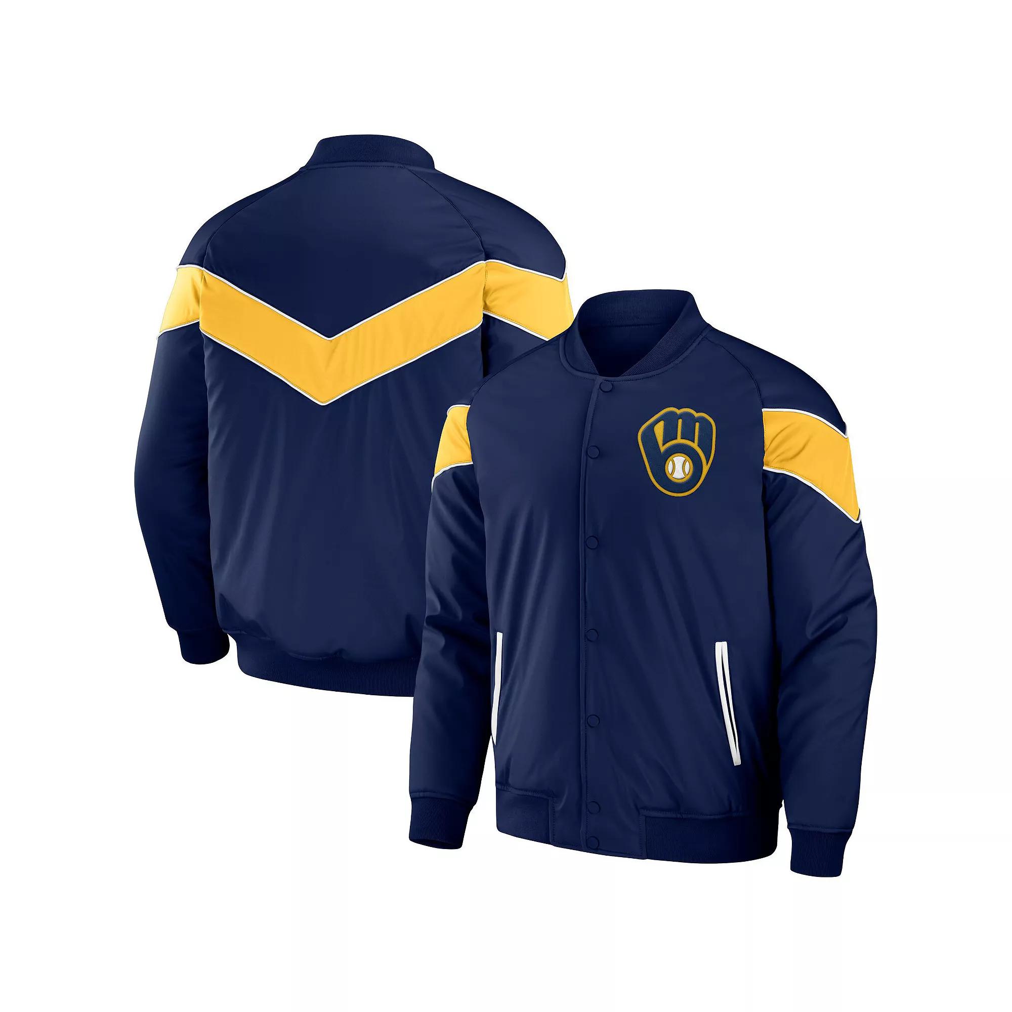 Men's Darius Rucker Collection by Fanatics Navy Milwaukee Brewers Baseball Raglan Full-Snap Jacket, Size: Small, Blue Product Image