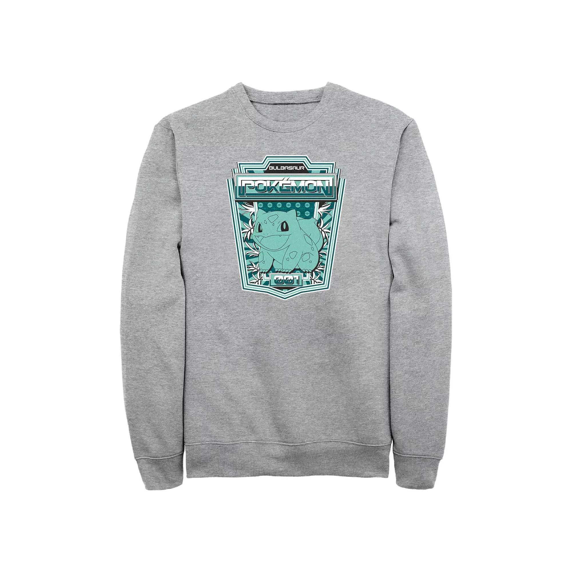Men's Pokemon Bulbasaur Badge Fleece Sweatshirt, Size: Large, Athletic Grey Product Image