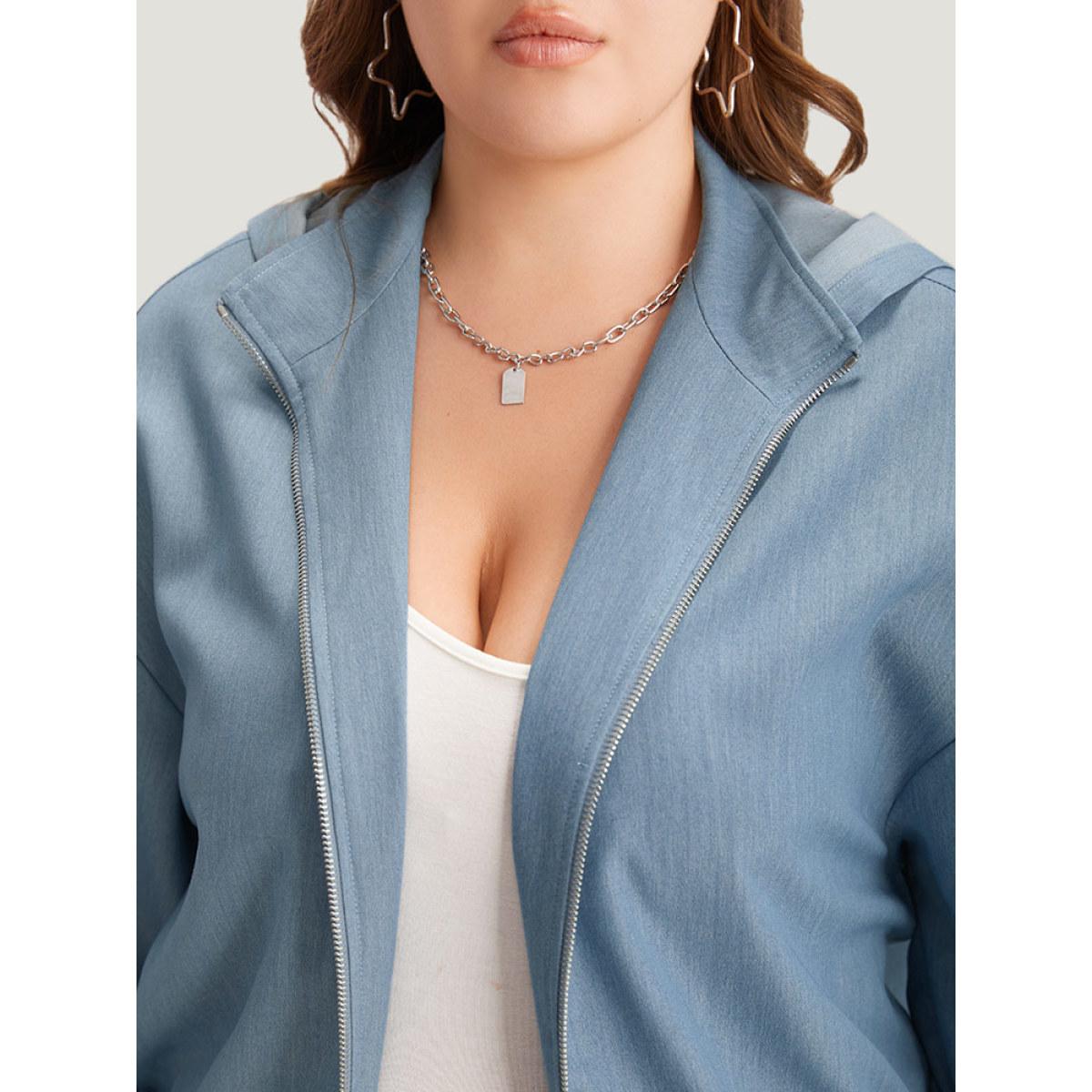 Plus Size Lapel Collar Hooded Zipper Pocket Elastic Hem Jacket Women Stone Elastic cuffs Pocket Dailywear Jackets BloomChic 22-24/3X Product Image