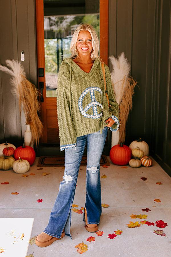 Inner Peace Cable Knit Sweater in Olive Product Image