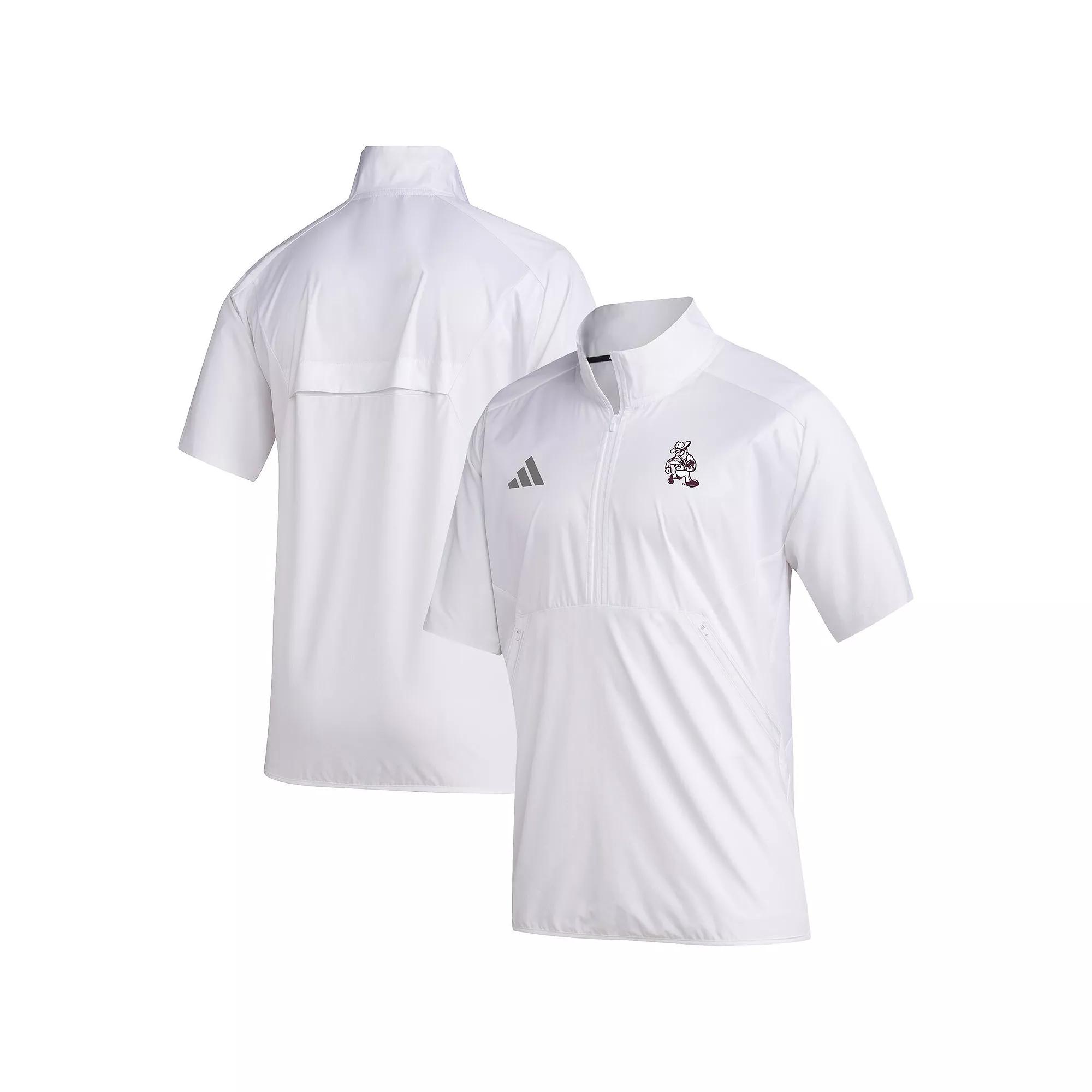Men's adidas White Texas A&M Aggies Ol' Sarge Sideline Short Sleeve Quarter-Zip Pullover Top,  Product Image