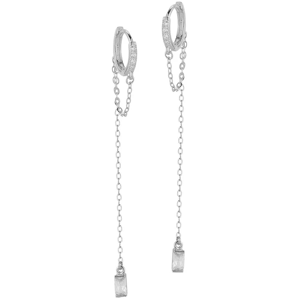 Sunkissed Sterling 14k Gold Over Silver Cubic Zirconia Drop Huggie Hoop Earrings, Women's, Silver Tone Product Image