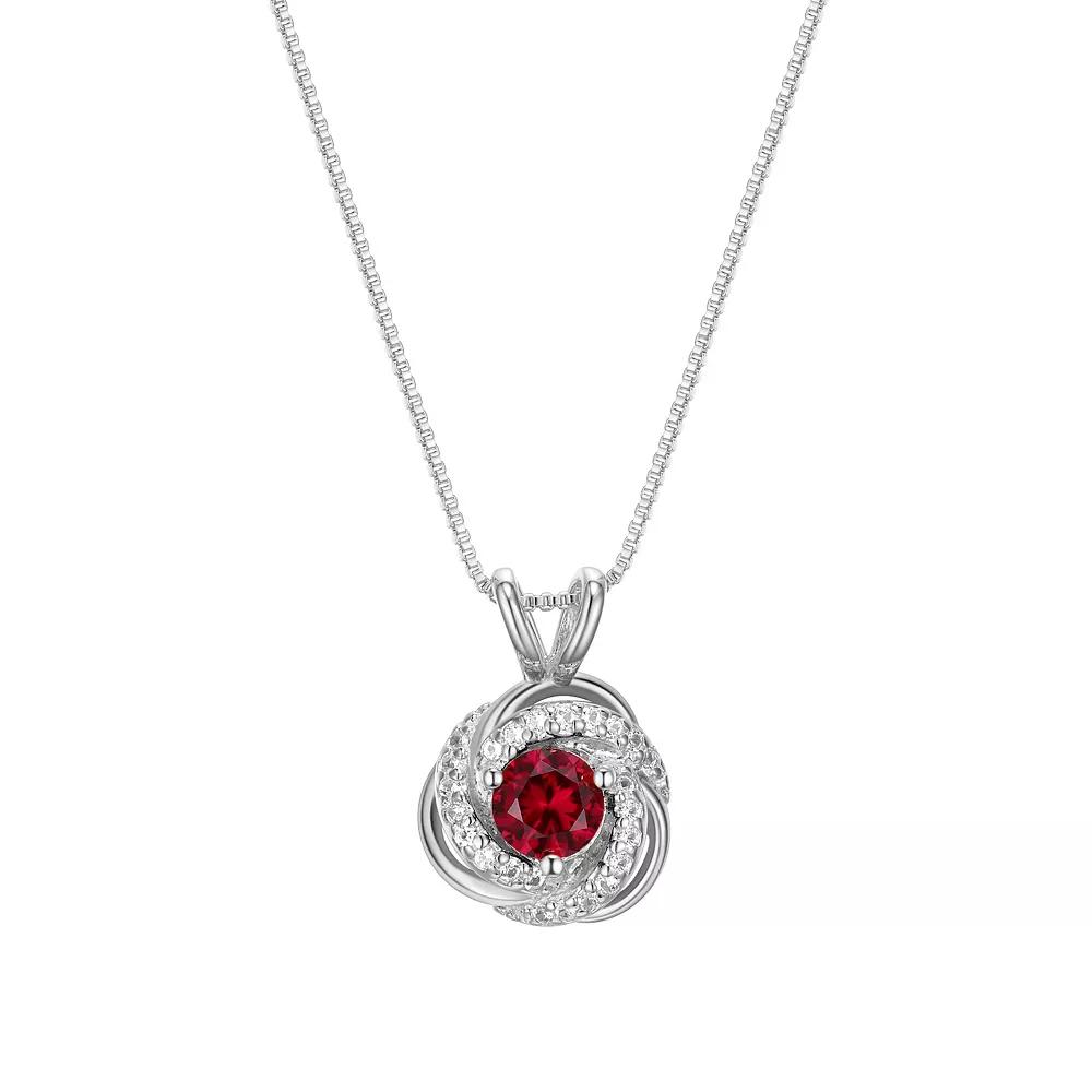 Tokens of Love Sterling Silver Lab-Created Ruby Birthstone Love Knot Pendant Necklace, Women's, Size: 18" Product Image