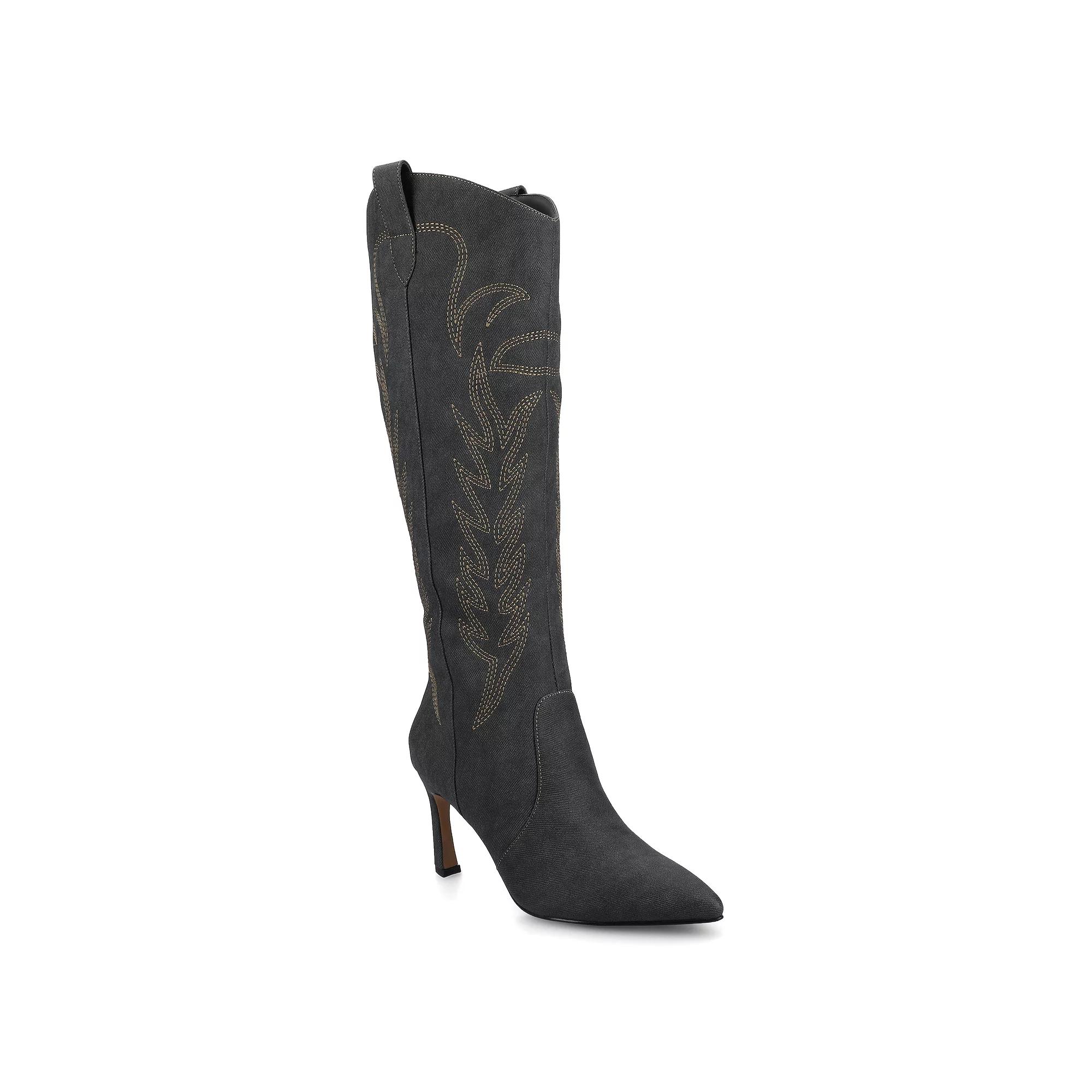 Journee Laramie Women's Stiletto Knee-High Embroidered Boots,  Product Image