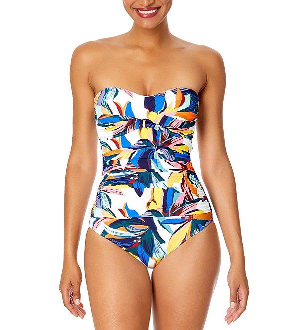 Anne Cole Riviera Floral Twist Front Shirred Strapless Bandeau One Piece Swimsuit Product Image