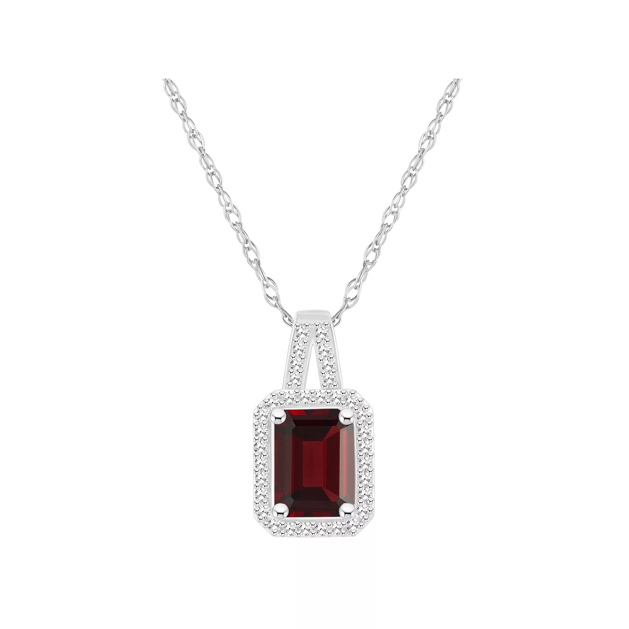 Celebration Gems Sterling Silver Gemstone & 1/6 Carat T.W. Diamond Halo Pendant Necklace, Women's,  Product Image