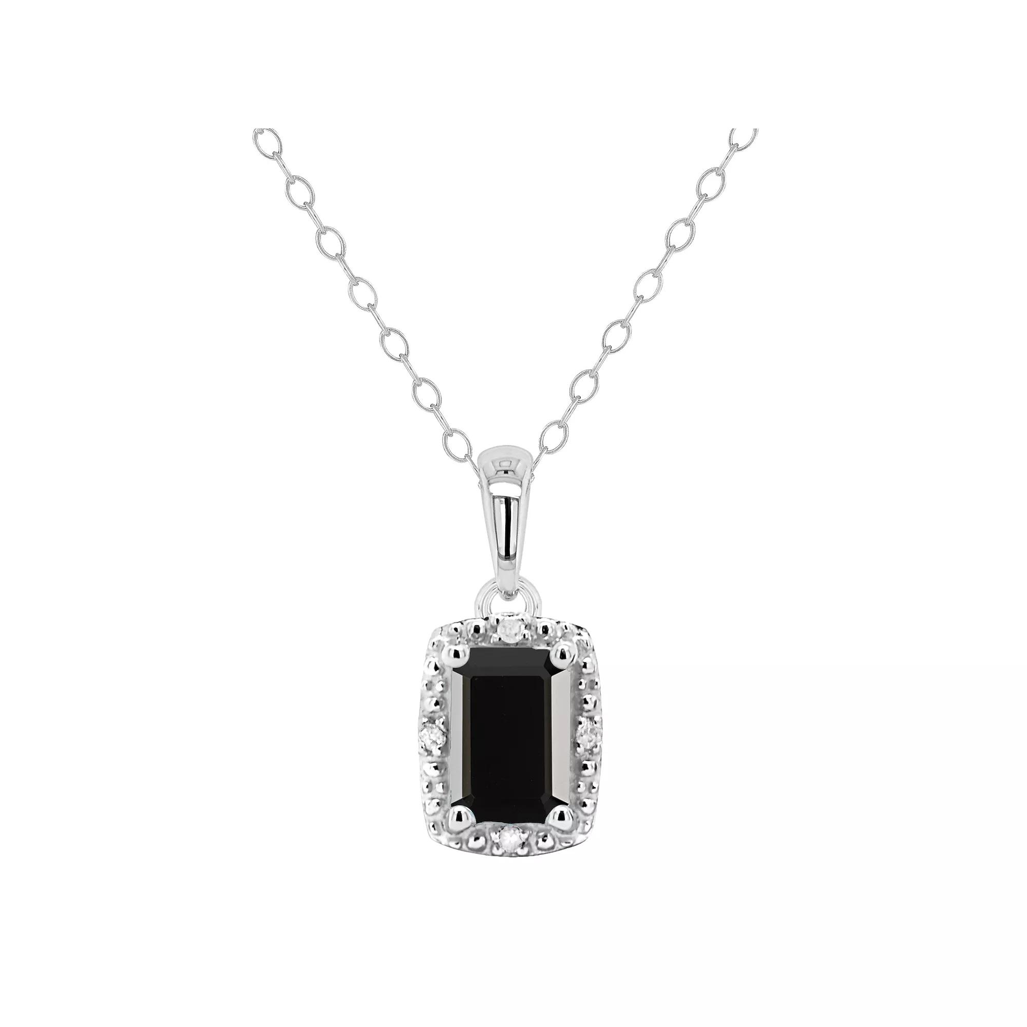 Celebration Gems Sterling Silver Emerald Cut Onyx & Diamond Accent Pendant Necklace, Women's, Size: 18" Product Image