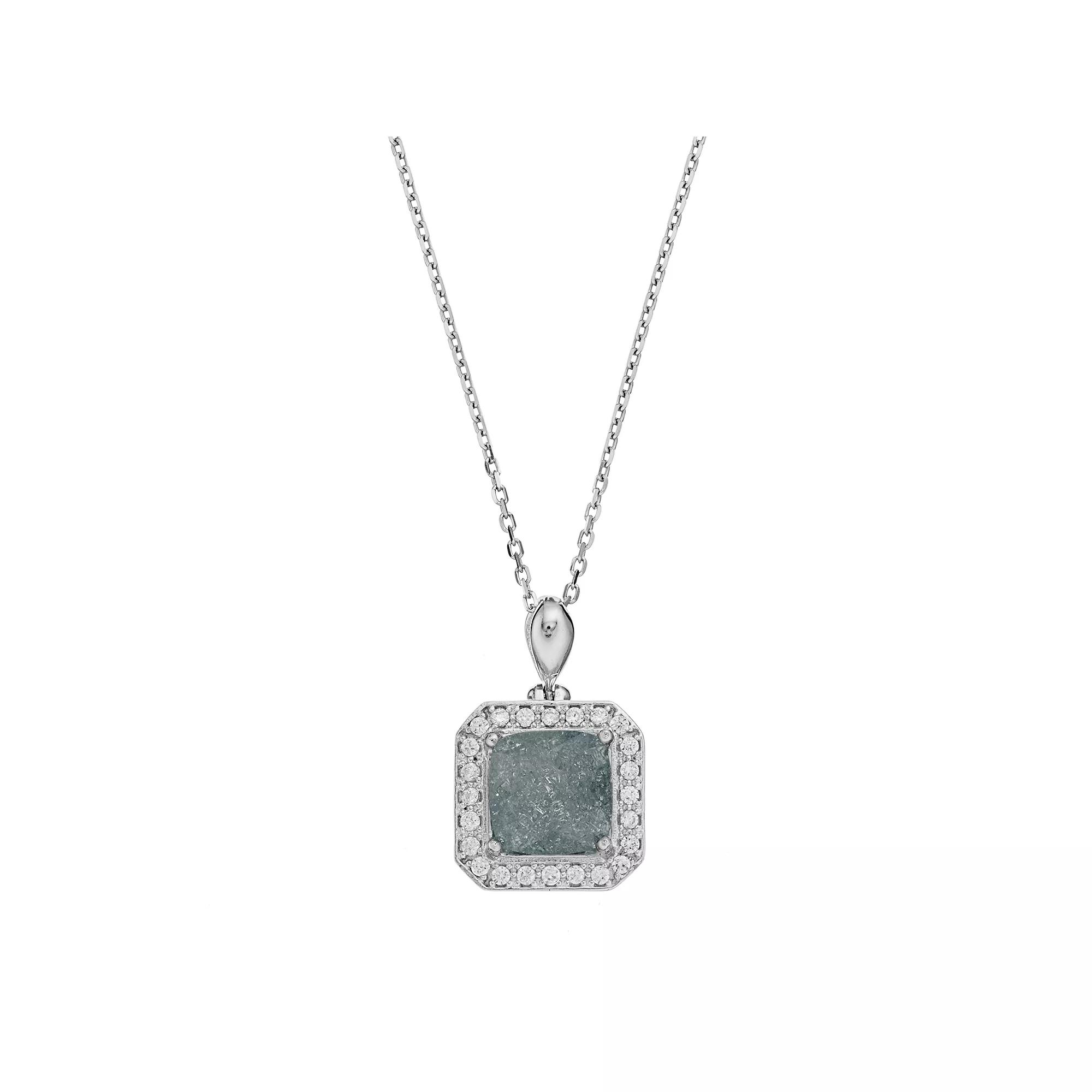 Sterling Silver Cubic Zirconia Square Halo Pendant, Women's, Size: 18", Grey Product Image