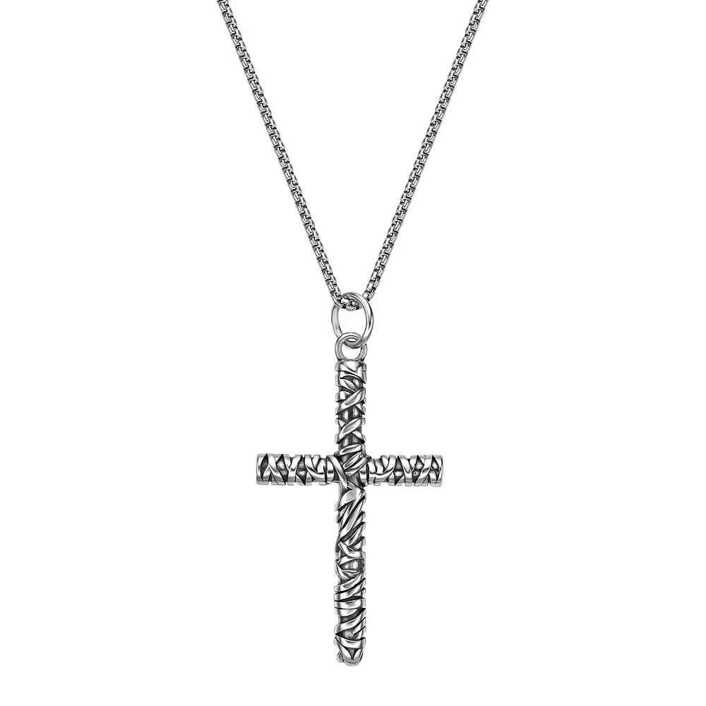 Men's LYNX Antiqued Finish Stainless Steel Cross Pendant Necklace, Size: 24" Product Image