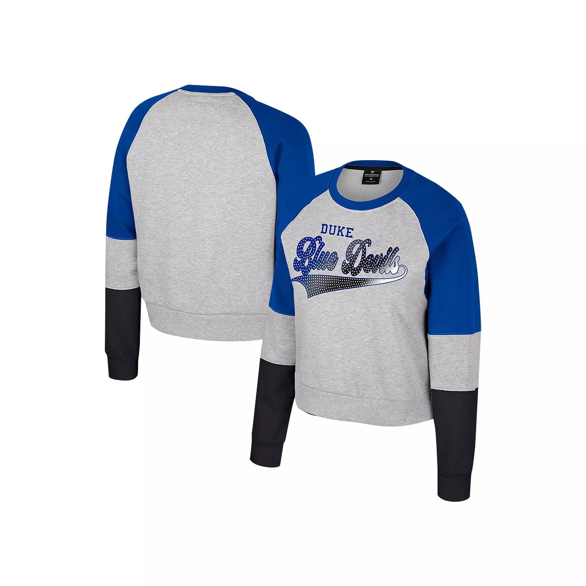 Women's Colosseum Heather Gray Duke Blue Devils Katinka Rhinestone Scoop Neck Pullover Sweatshirt, Size: XL, Grey Product Image