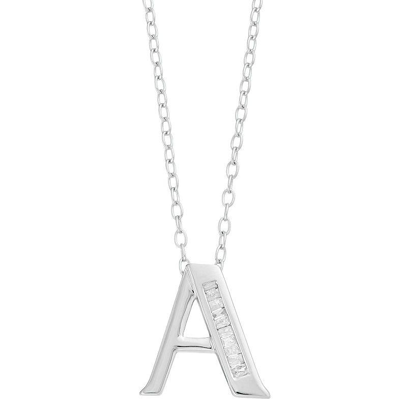 Sterling Silver Baguette Diamond Initial Pendant Necklace, Women's,  Product Image
